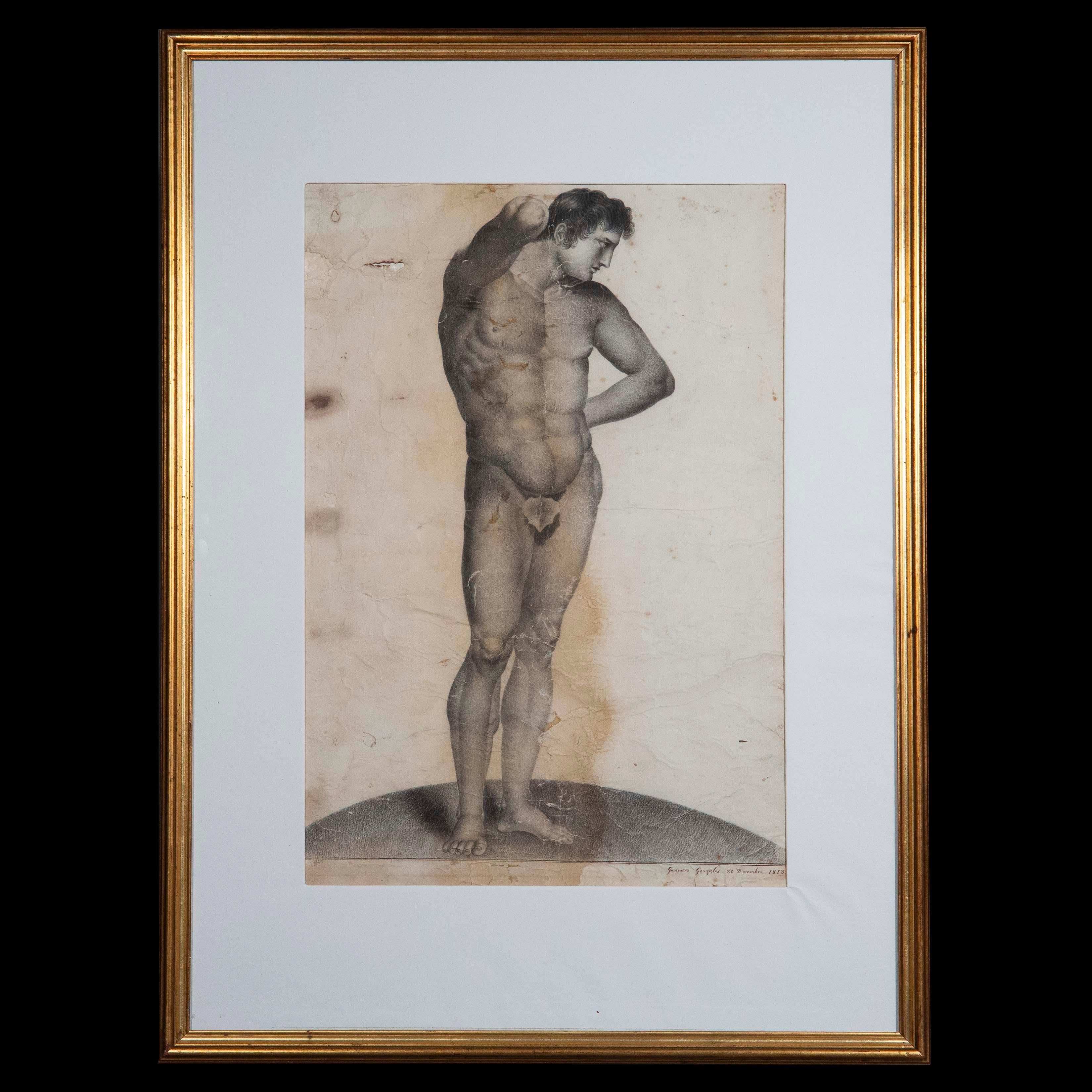 Early 19th Century Grand Tour Male Nude Drawing of an Athletic Youth For Sale 2
