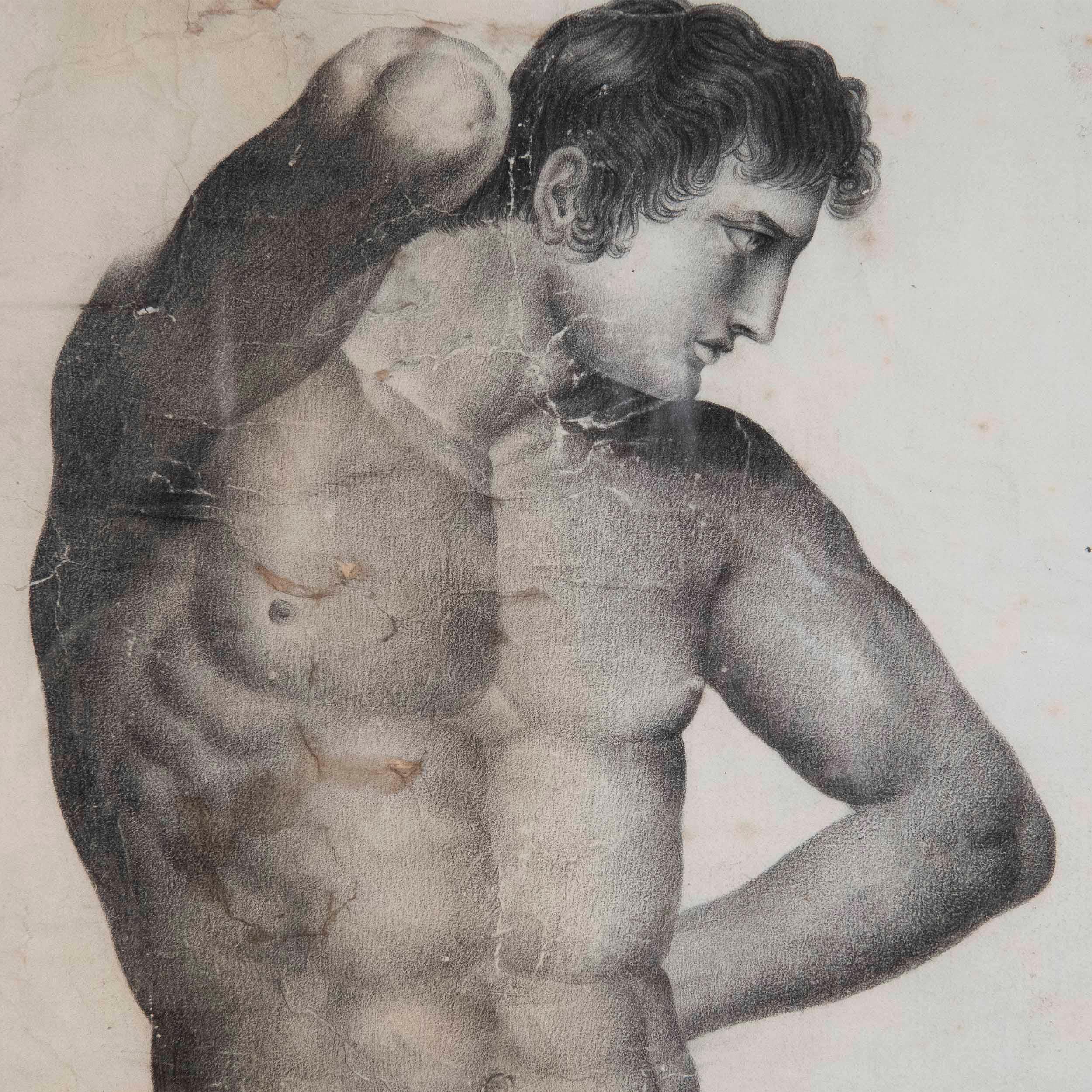 Early 19th Century Grand Tour Male Nude Drawing of an Athletic Youth For Sale 3