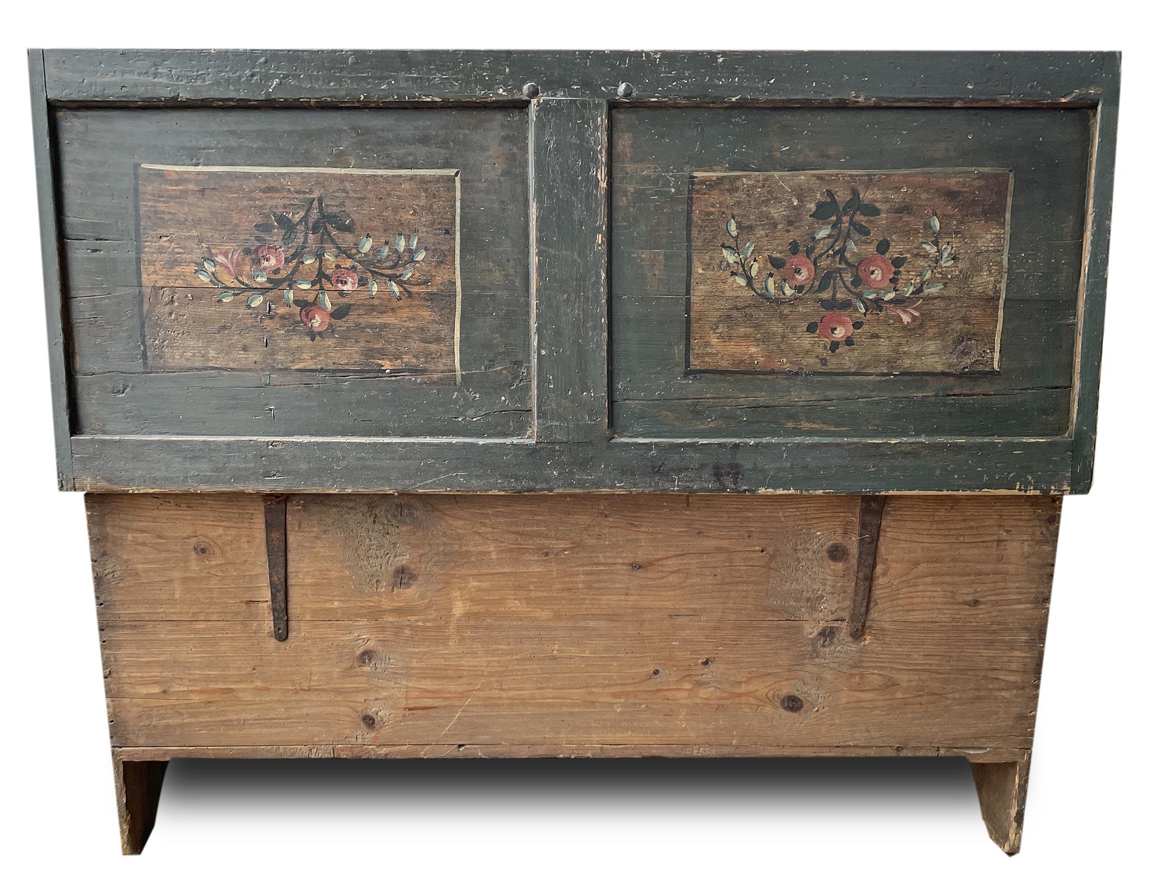 Early 19th Century Green Floral Painted Blanket Chest 9