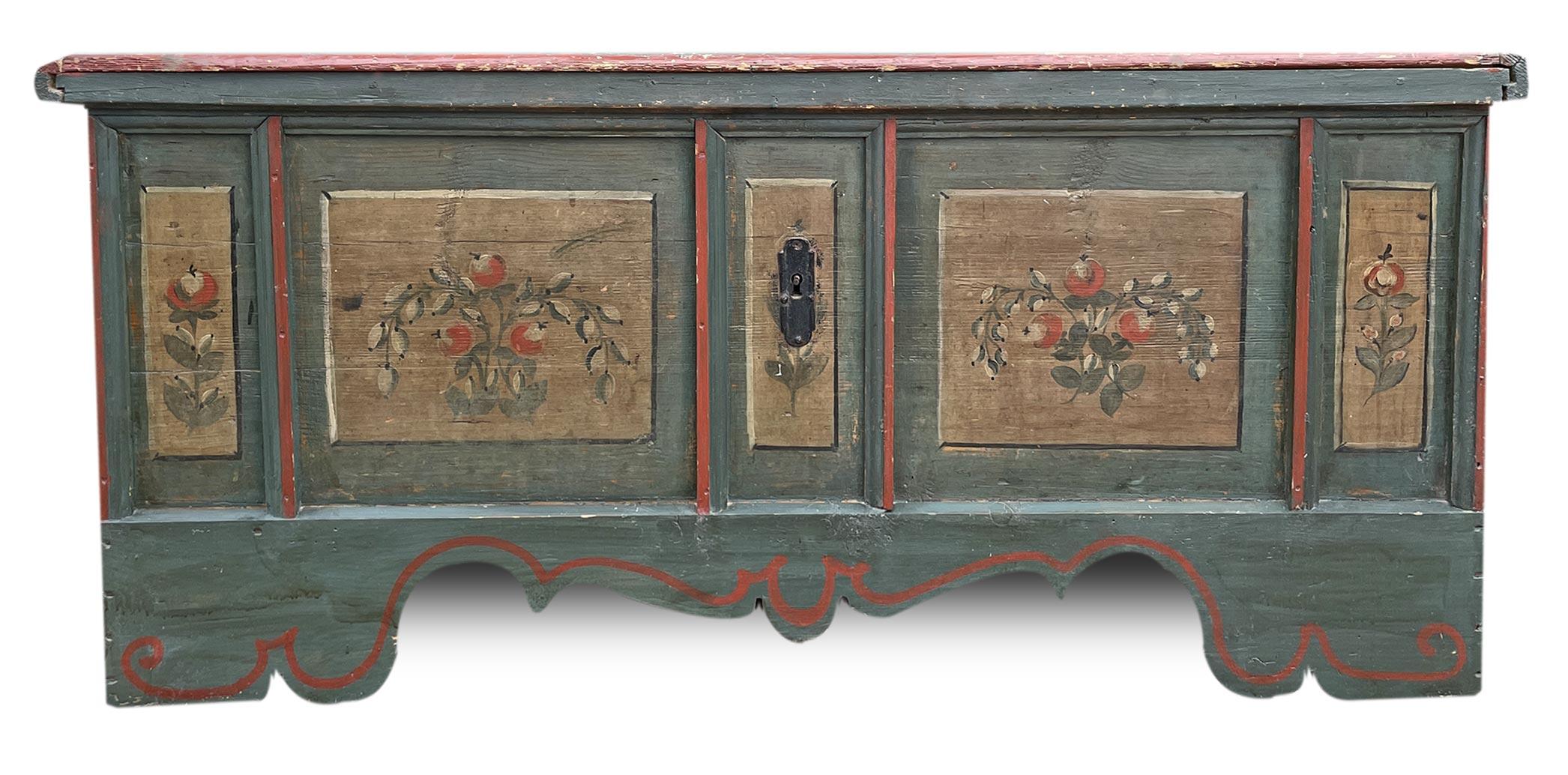 Early 19th Century Green Floral Painted Blanket Chest 11
