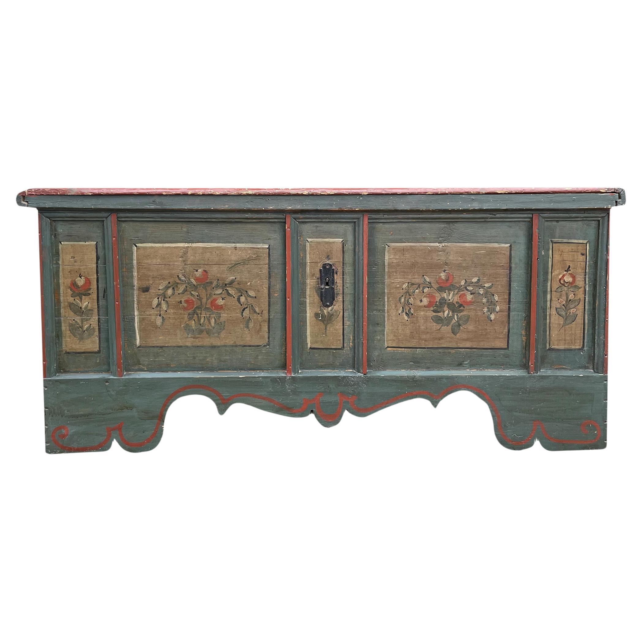 Early 19th Century Green Floral Painted Blanket Chest