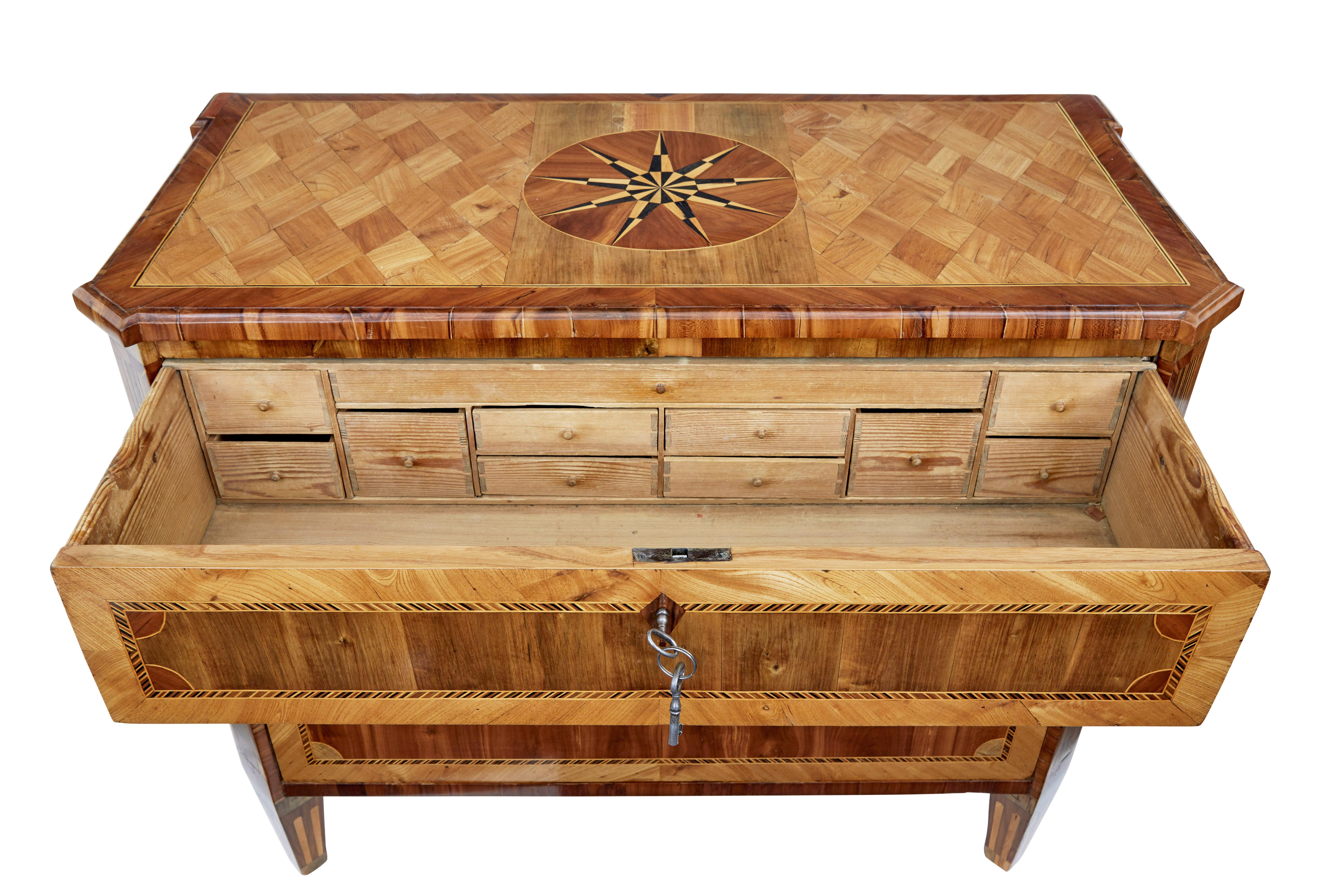 Early 19th Century Gustavian Inlaid Elm Chest of Drawers For Sale 1