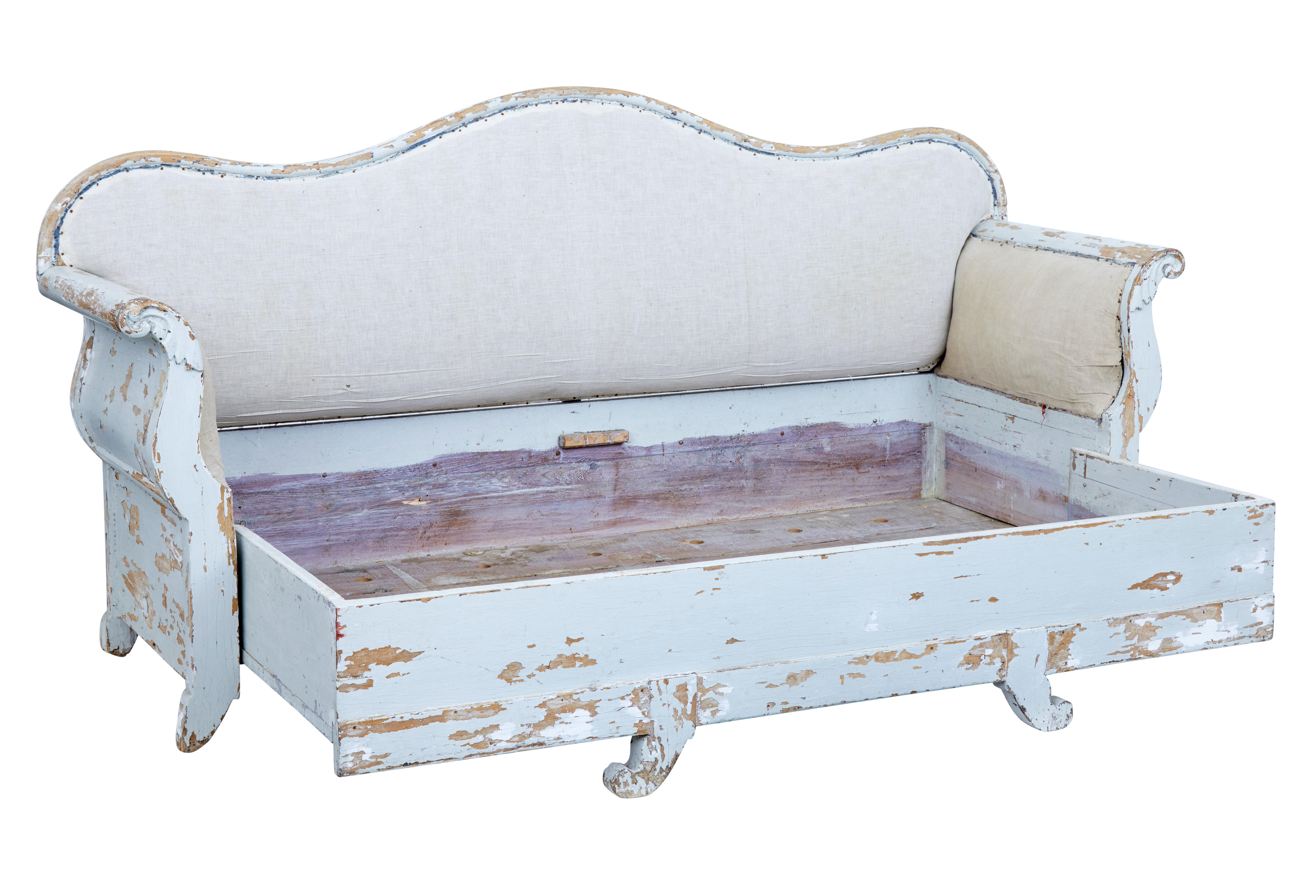 Hand-Painted Early 19th Century Gustavian Painted Pine Sofa Bed