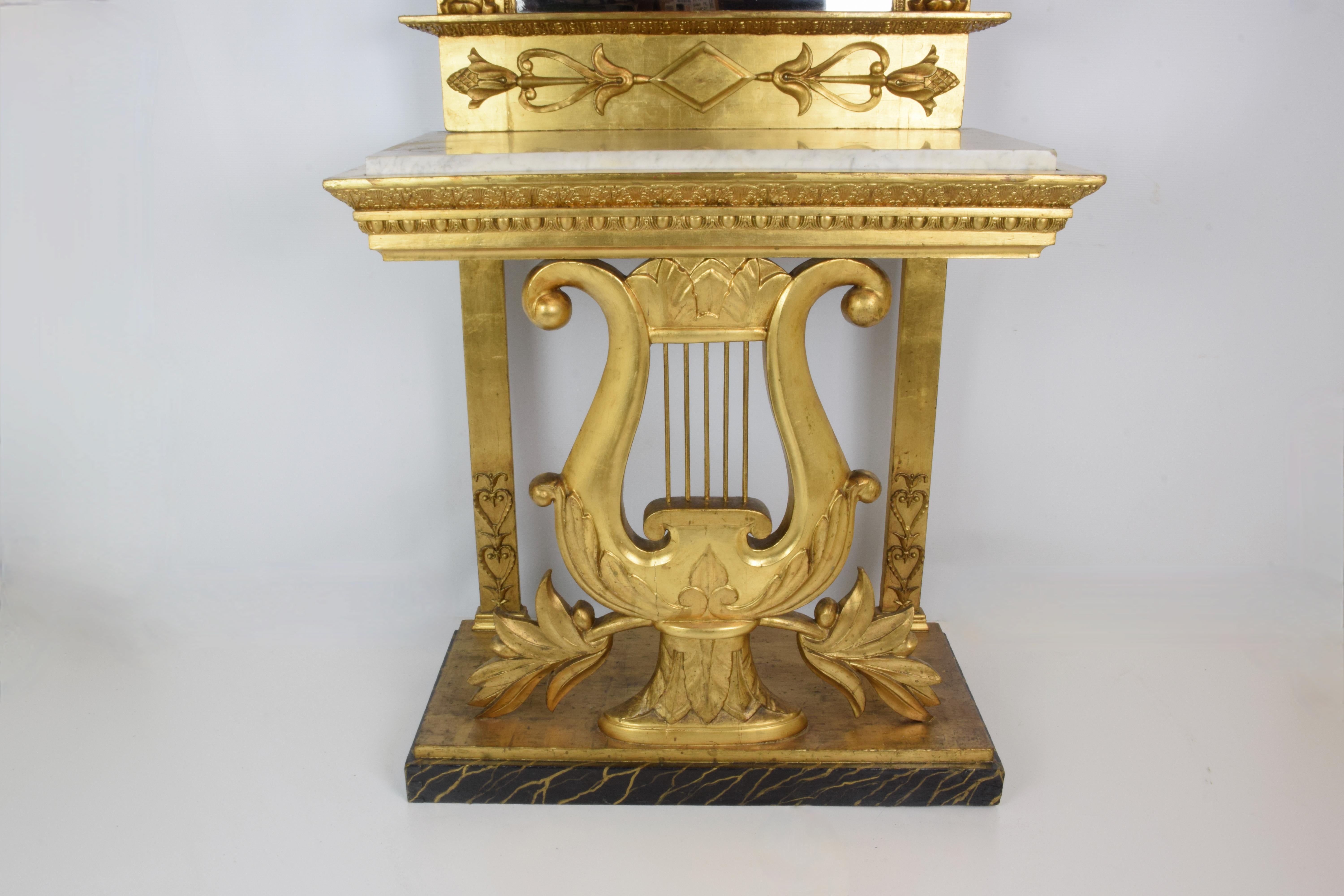 Swedish Early 19th Century Gustavian Style Giltwood Console Table and Mirror
