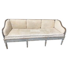 Early 19th Century Gustavian Swedish Wood Sofa with Original Blue Paint