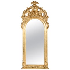 Early 19th Century Hand Carved Giltwood Crown Top Wall Mirror