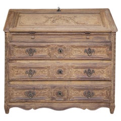 Early 19th Century Hand Carved Stripped Oak Secretary