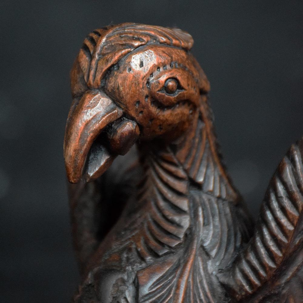 Early 19th century hand carved unusual oak bird figure 

An unusual hand carved late 18th early 19th century small oak figure of a bird. Likely to have been part of a matched pair or several similar examples, decorating the interior detail of a