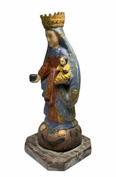 Early 19th Century Hand Carved Wood Sculpture of Virgen de Carmen Santo