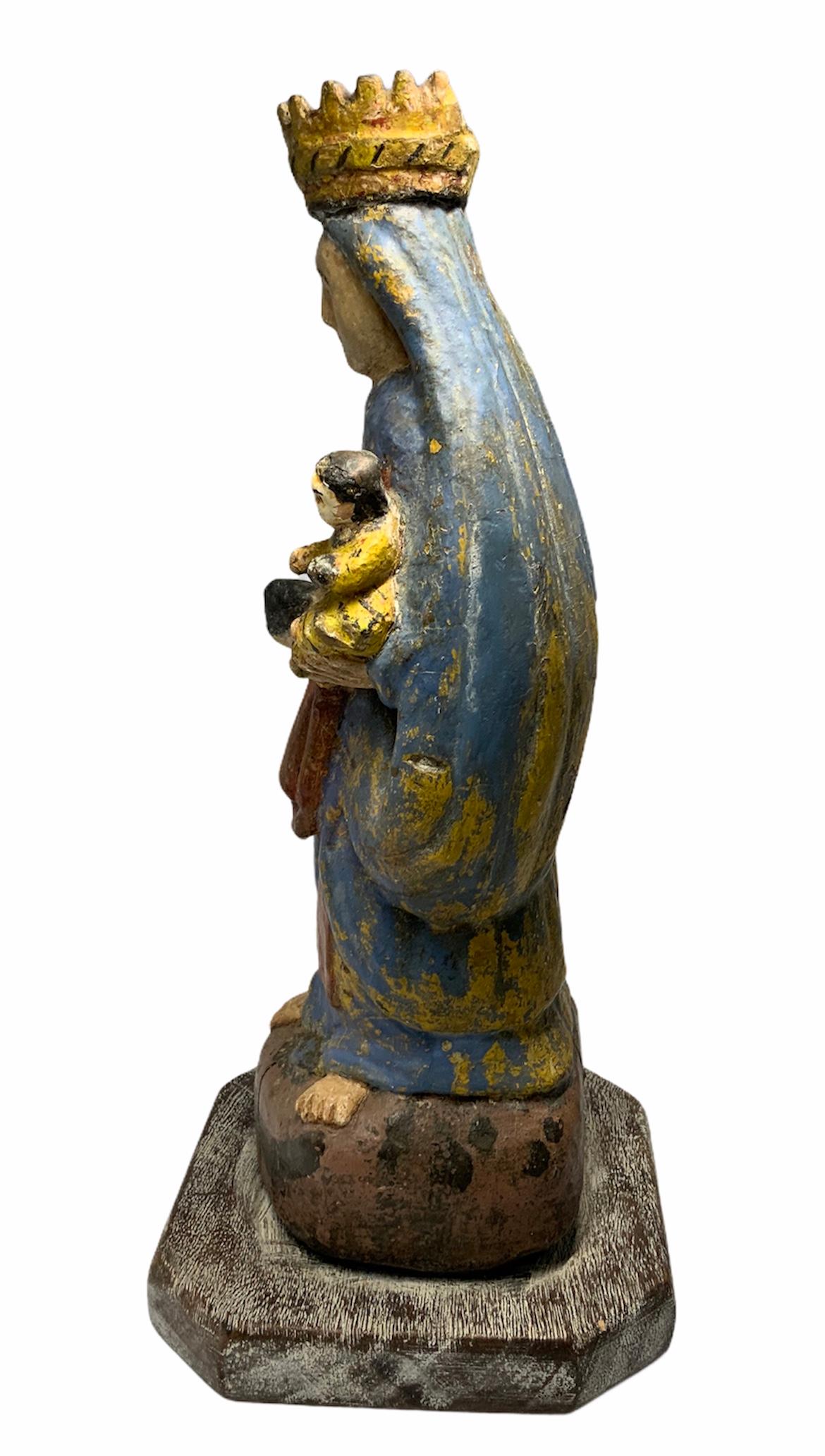 Hand-Carved Early 19th Century Hand Carved Wood Sculpture of Virgen de Carmen Santo For Sale