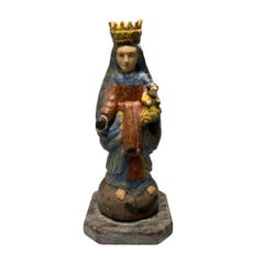 Early 19th Century Hand Carved Wood Sculpture of Virgen de Carmen Santo