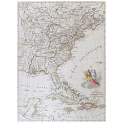 Mappa colorata a mano degli Stati Uniti e delle Isole Caraibiche dell'inizio del XIX secolo
