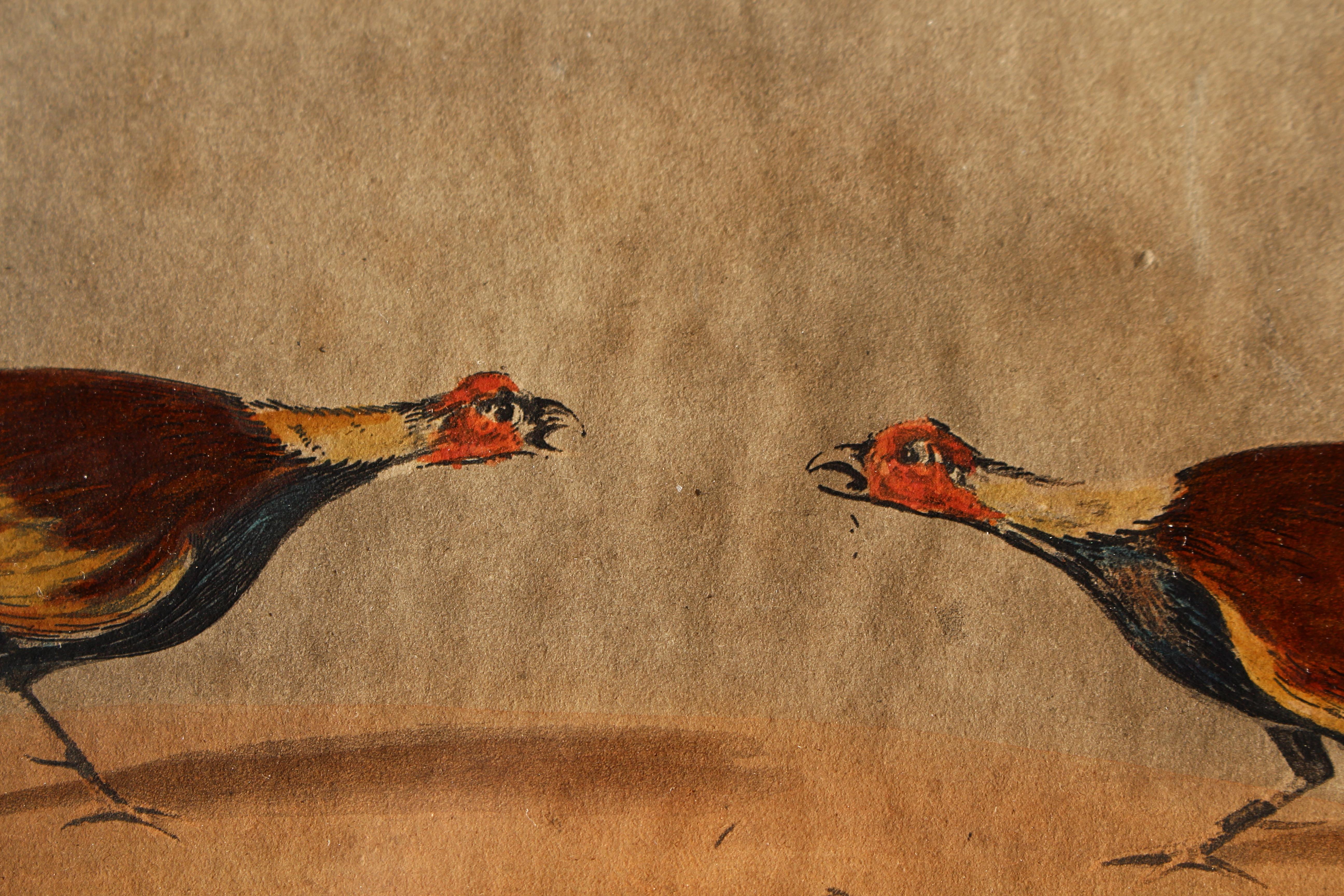 Early 19th Century Hand Coloured Cockfighting Scenes Sporting Taxidermy Hunting In Good Condition In Lowestoft, GB