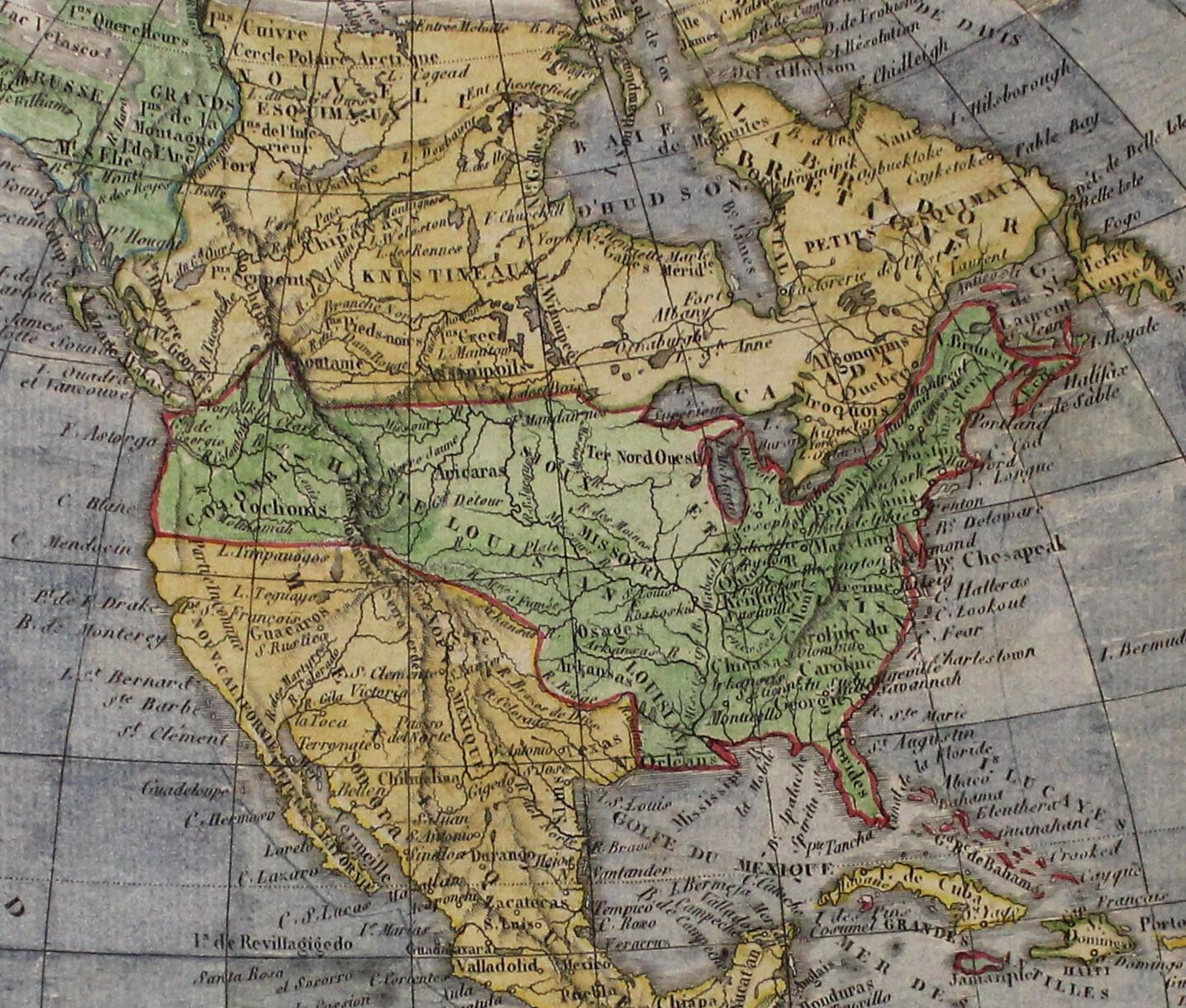 XIXe siècle Carte de l'Amérique du Nord colorée à la main du début du 19e siècle par Aaron Arrowsmith en vente