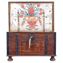 Early 19th Century hand decorated Swedish pine coffer
