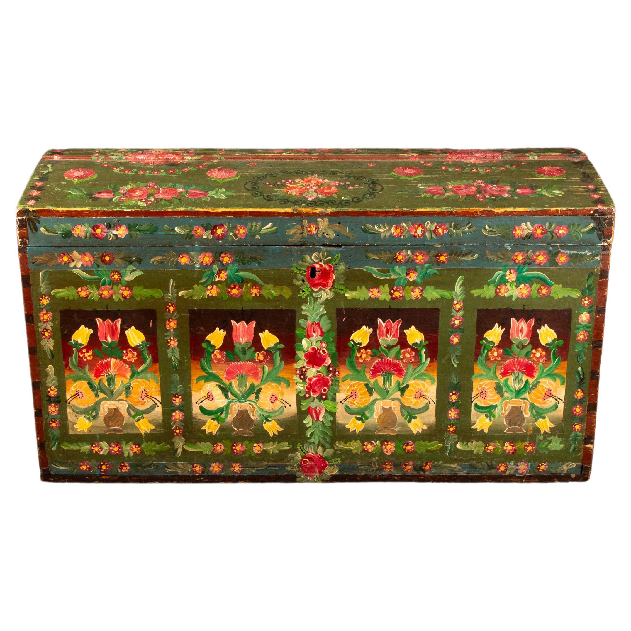 Early 19th Century Hand-Painted Floral Trunk