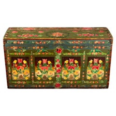 Antique Early 19th Century Hand-Painted Floral Trunk