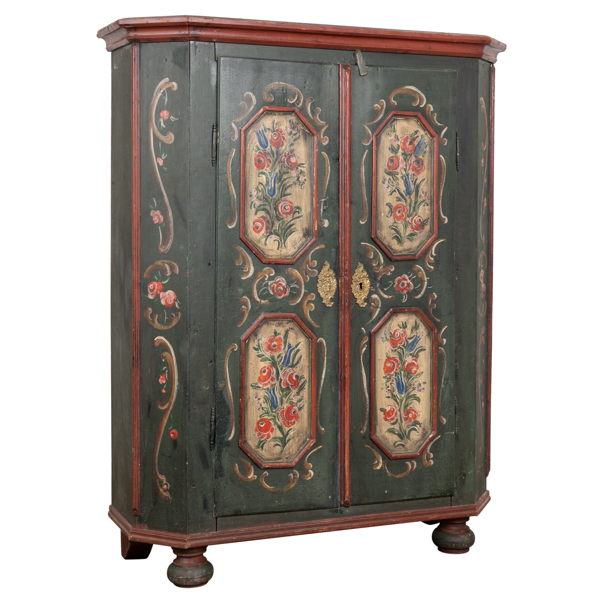 Early 19th Century Hand-Painted German Two-Door Armoire Shrunk