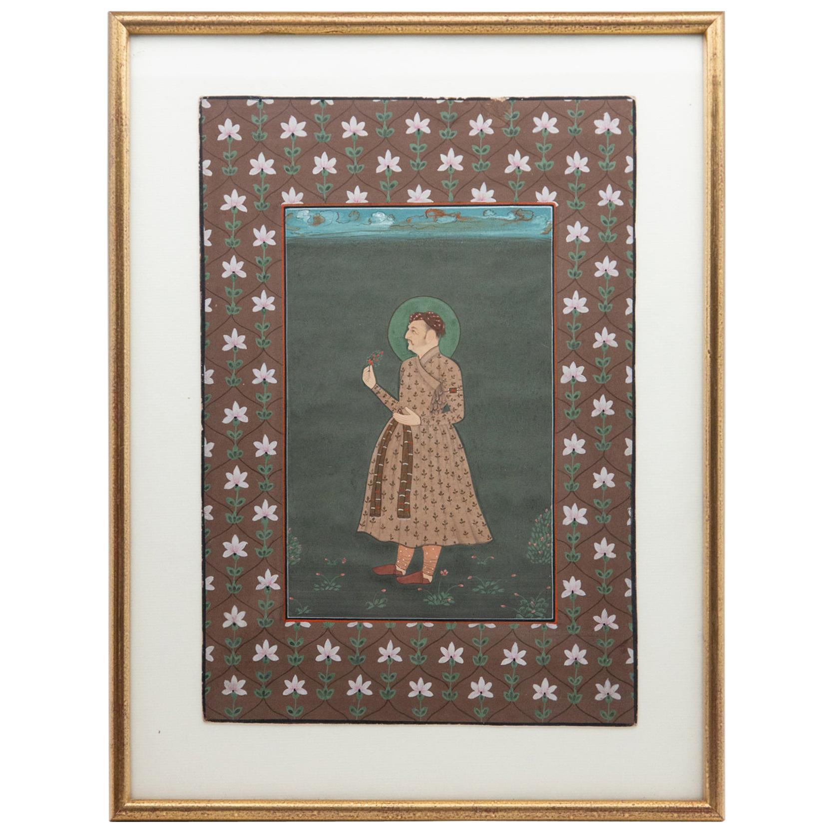 Early 19th Century Hand Painted Gouache Painting of Rajasthan Dignitary
