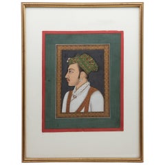 Early 19th Century Hand Painted Gouache Portrait of Rajasthan Dignitary