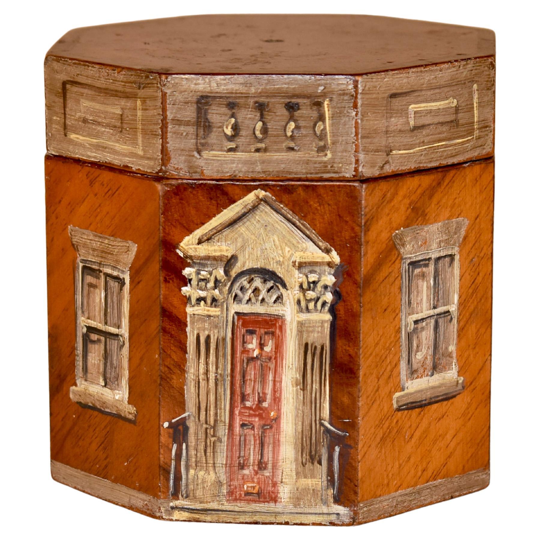 Early 19th Century Hand-Painted Mahogany Tea Caddy