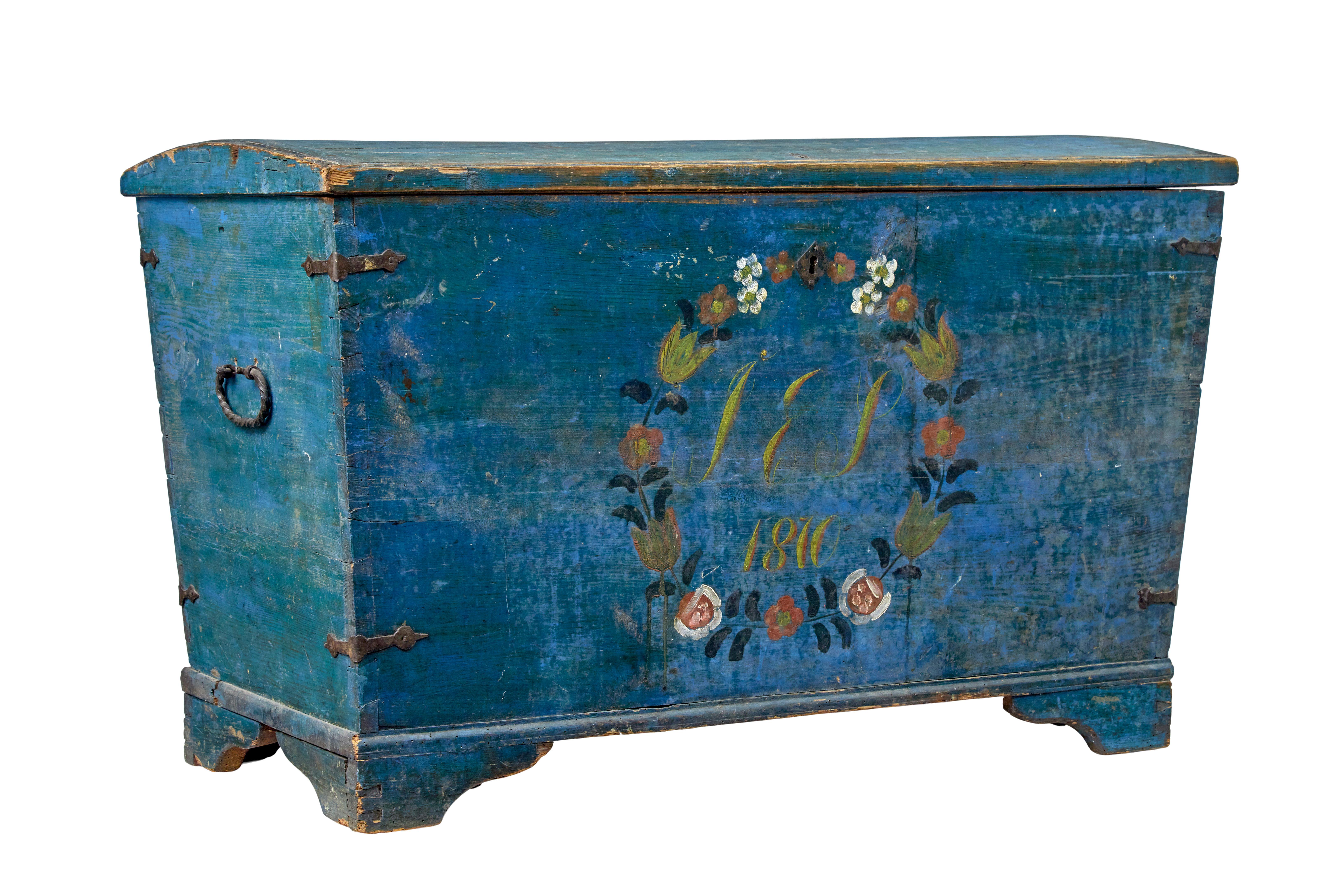 19th Century Early 19th century hand painted Swedish folk art coffer