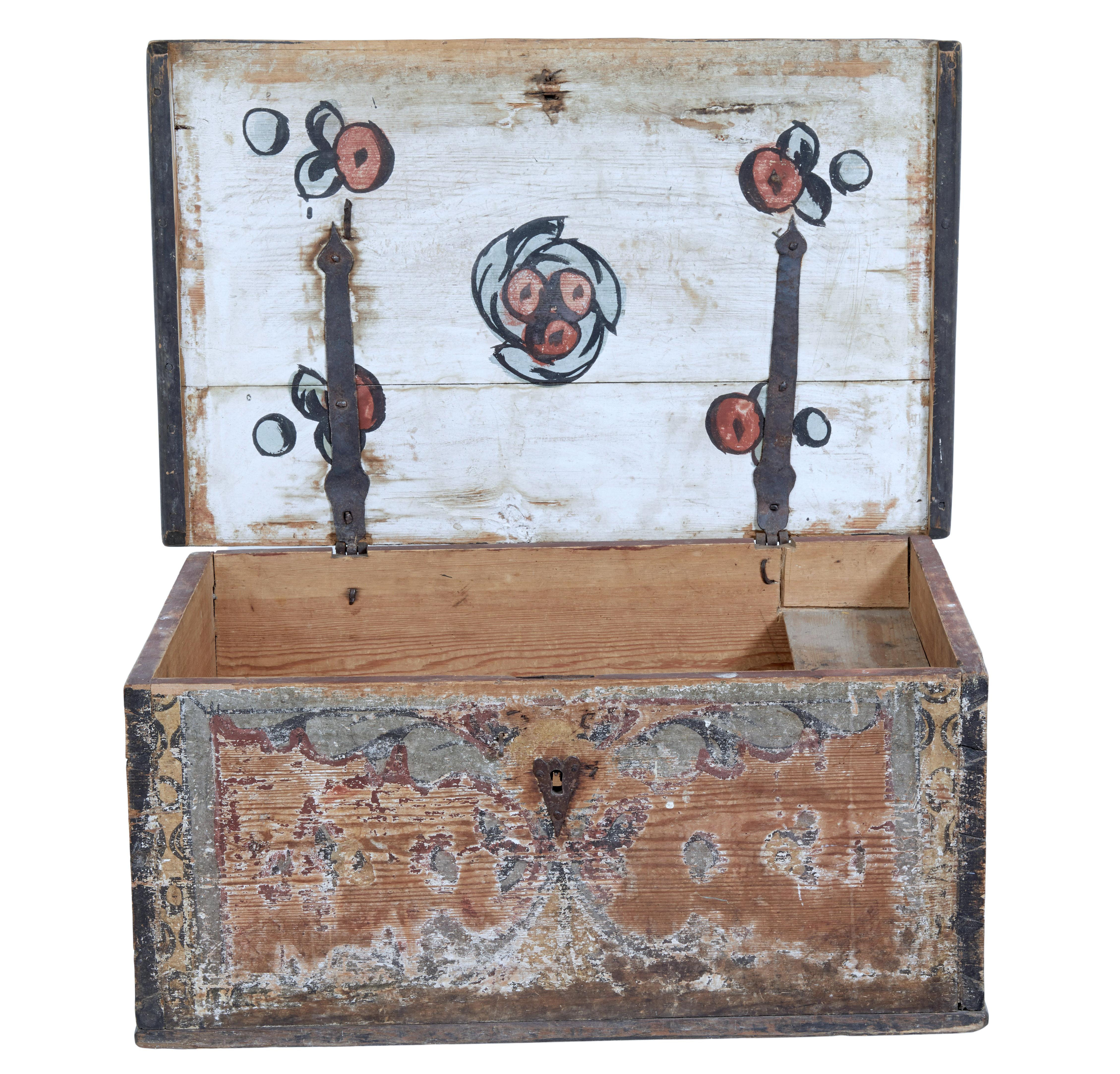 Hand-Crafted Early 19th Century Hand Painted Traditional Swedish Pine Chest