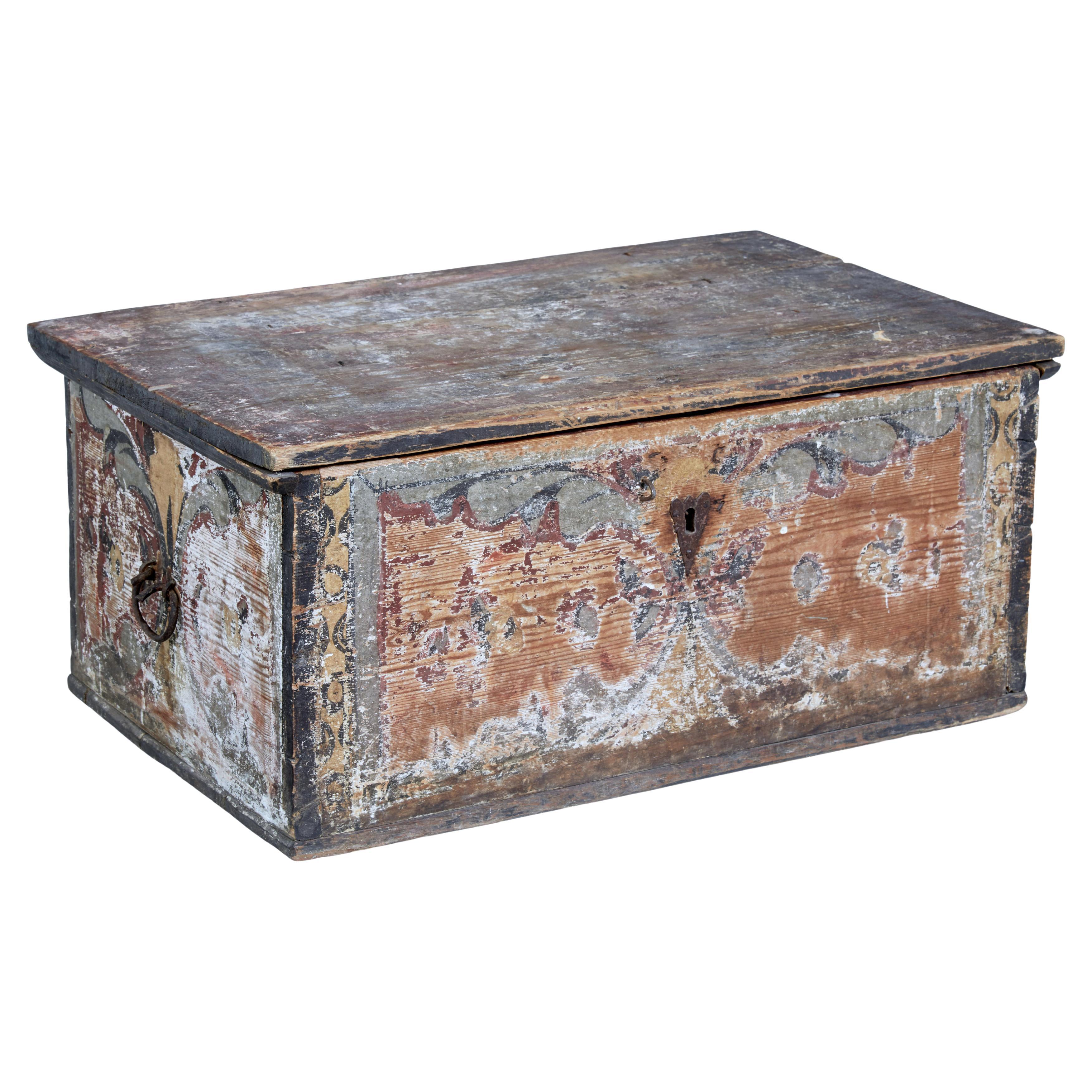 Early 19th Century Hand Painted Traditional Swedish Pine Chest