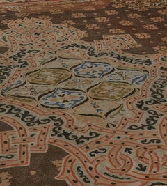Early 19th Century Handmade Brown Wool Floral French Aubusson Rug
