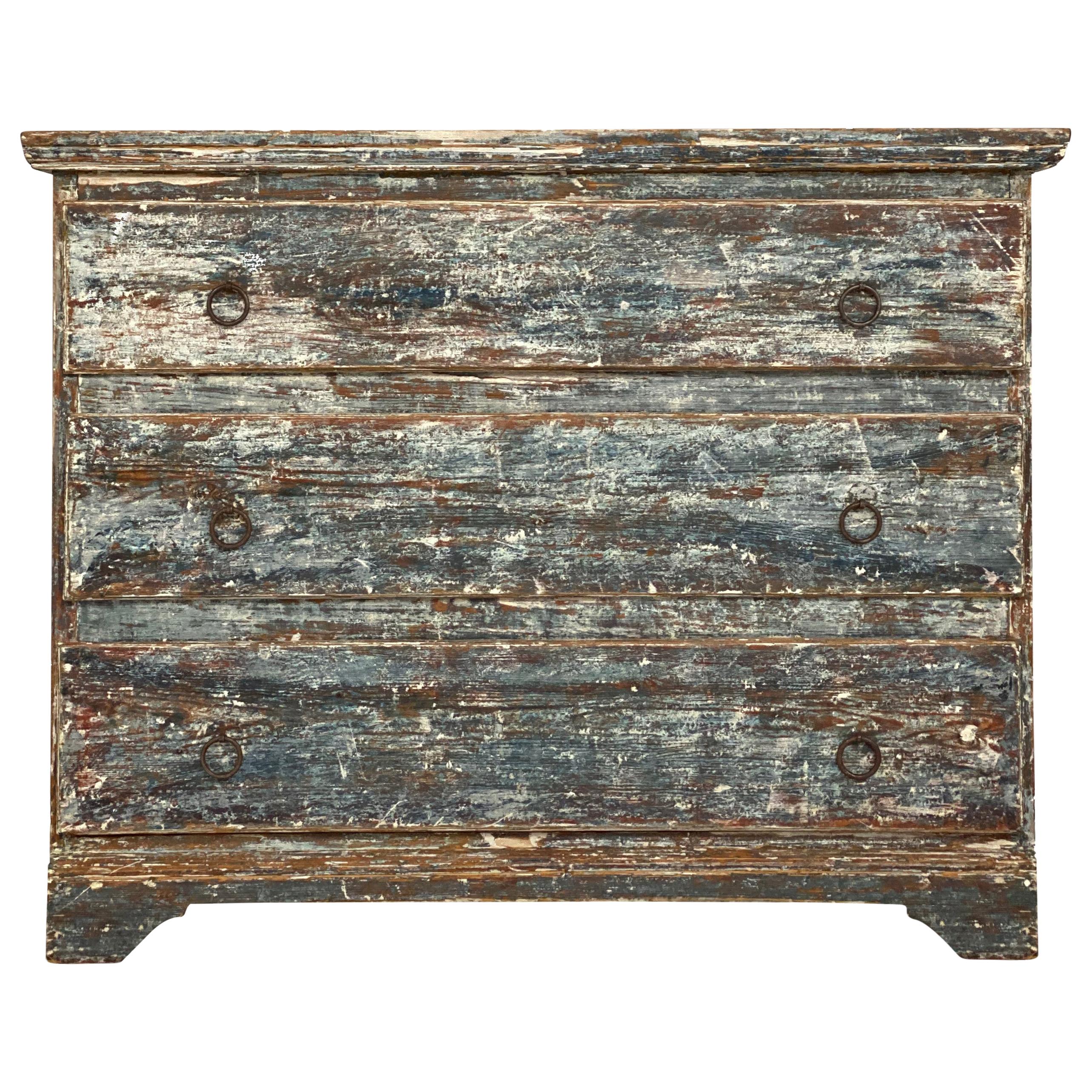 Early 19th Century Handscraped Swedish Blue Chest of Drawers/Commode