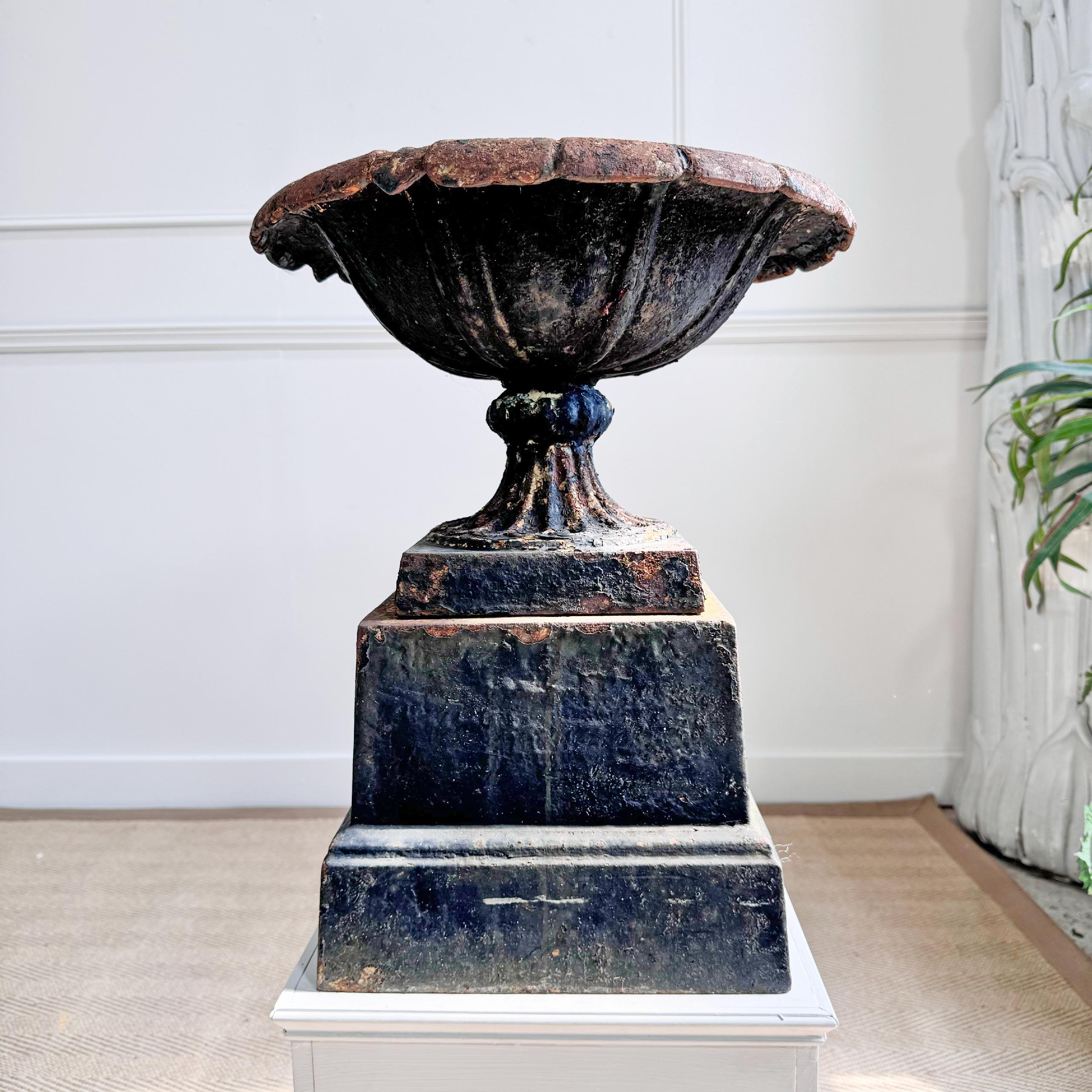 English Early 19th Century Handyside Style Cast Iron Tazza Urn on Plinth For Sale