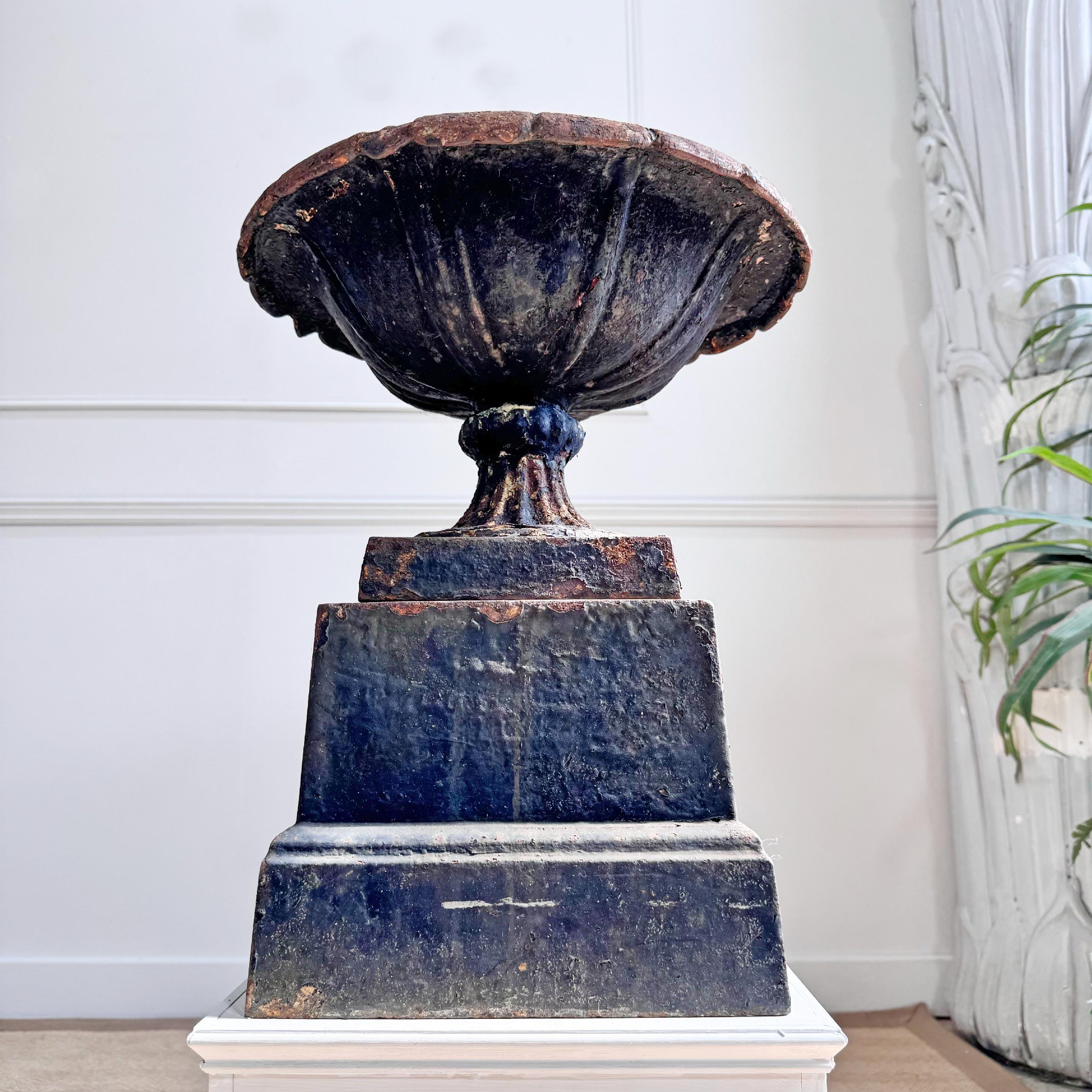 Mid-19th Century Early 19th Century Handyside Style Cast Iron Tazza Urn on Plinth For Sale