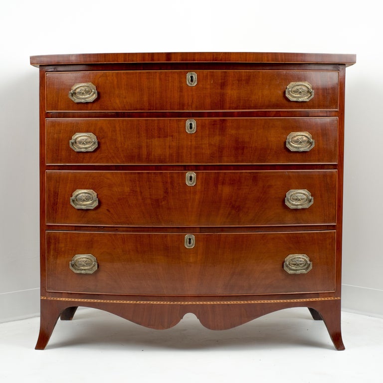 Early 19th Century, Hepplewhite Four Drawer Bow Front Chest at 1stDibs