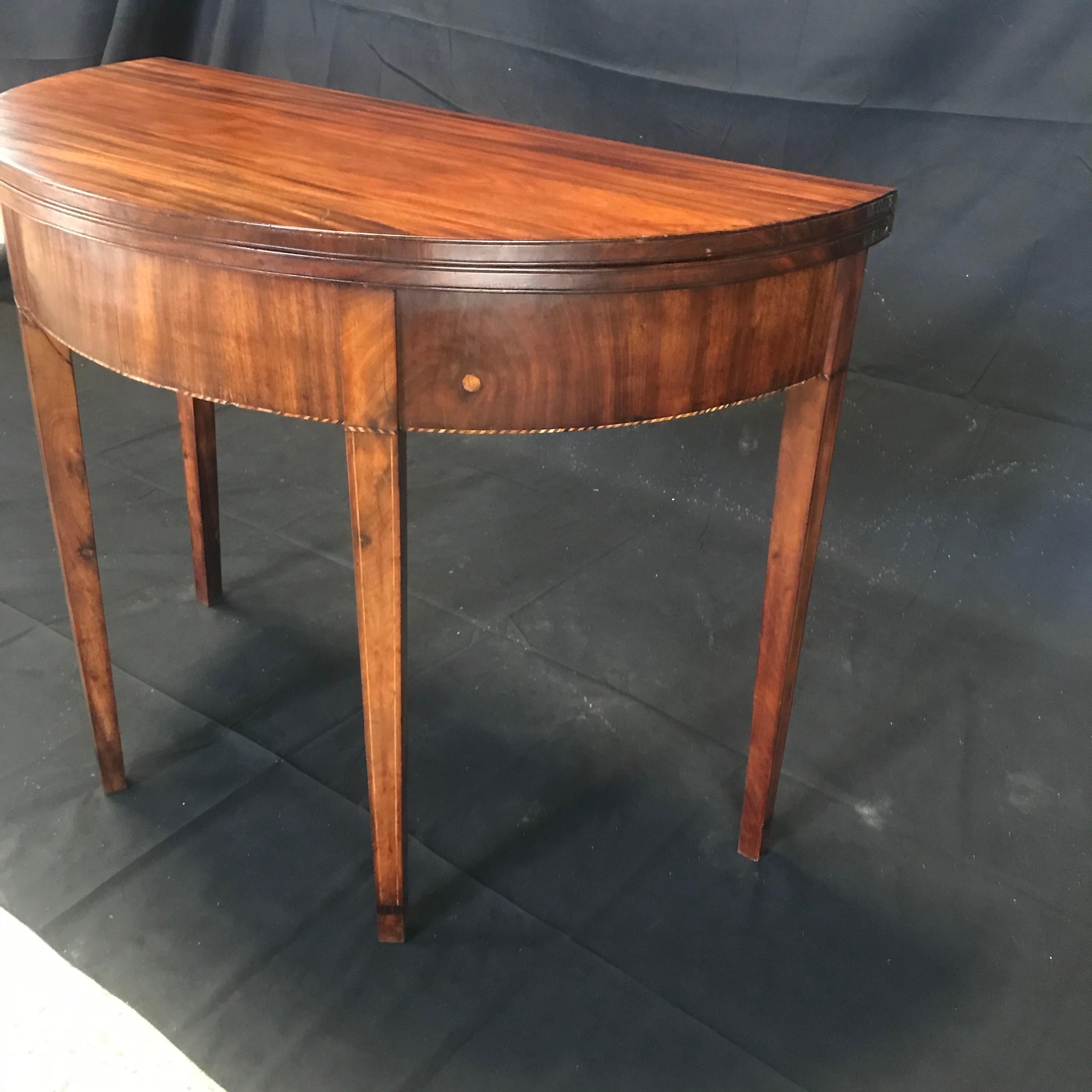 Early 19th Century Hepplewhite Inlaid Demilune Game Table 10