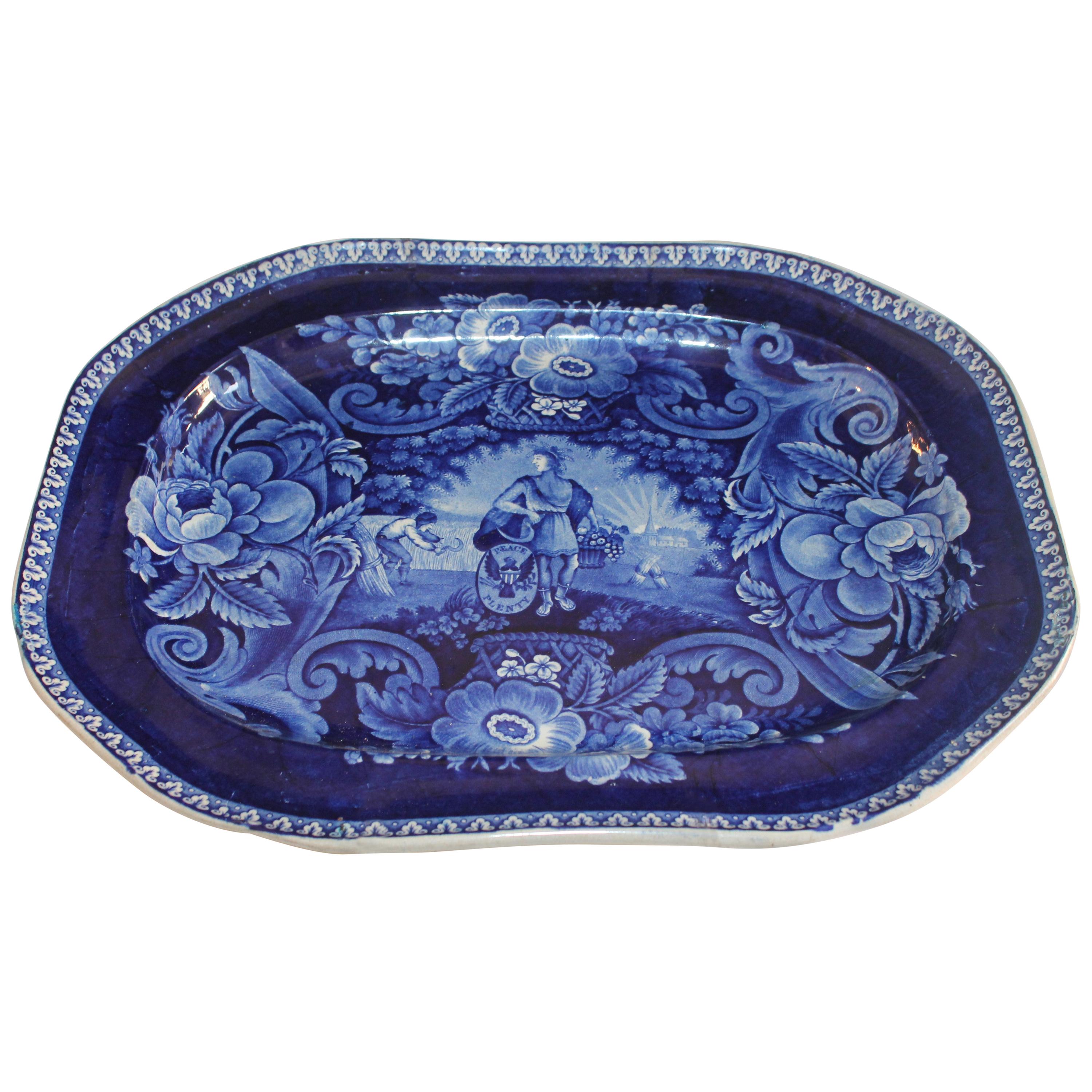 Early 19th Century Historical Blue Pottery Platter