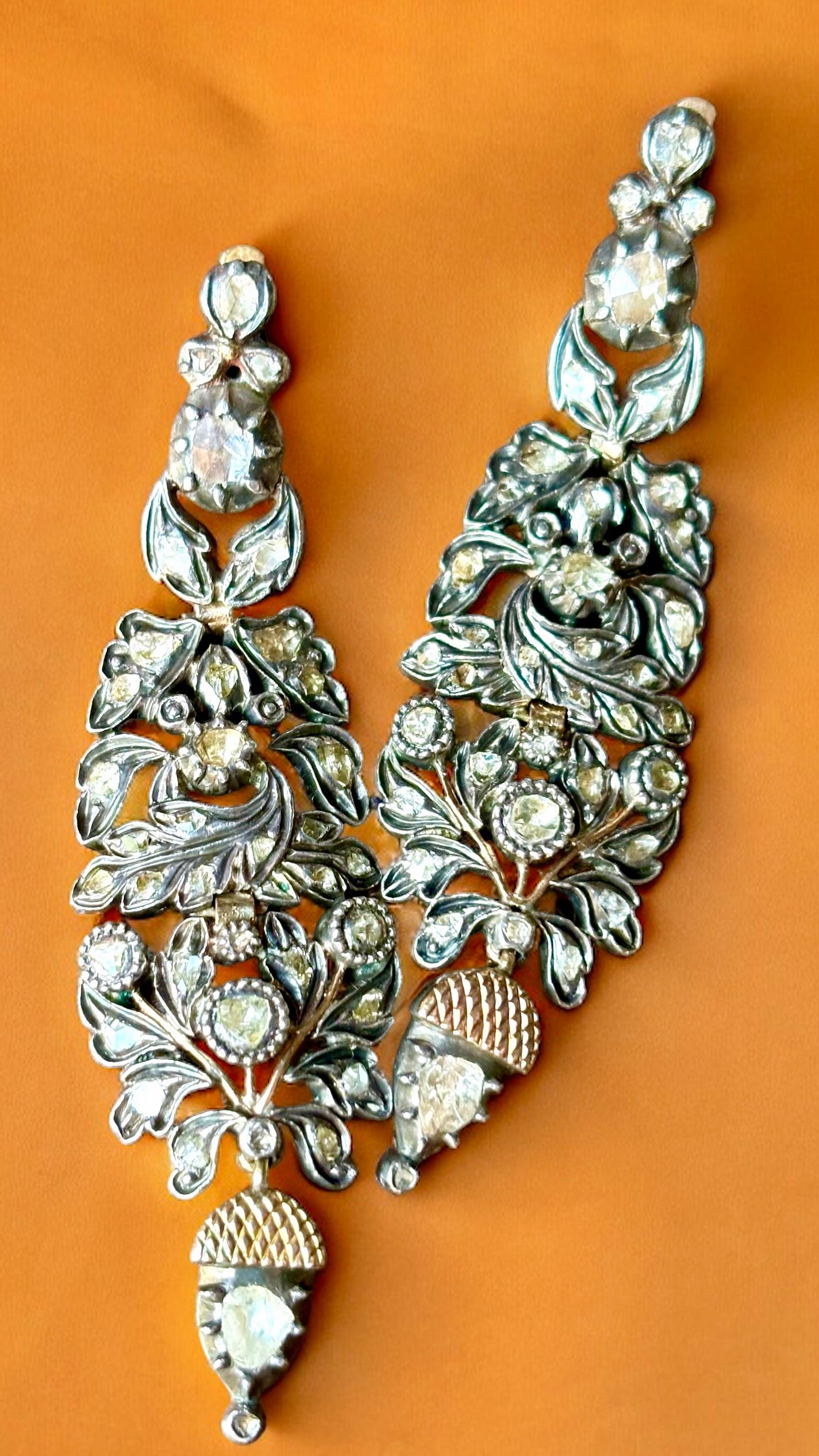Early 19th Century Iberian/Georgian Rose Cut Diamond Chandelier Earrings. For Sale 7