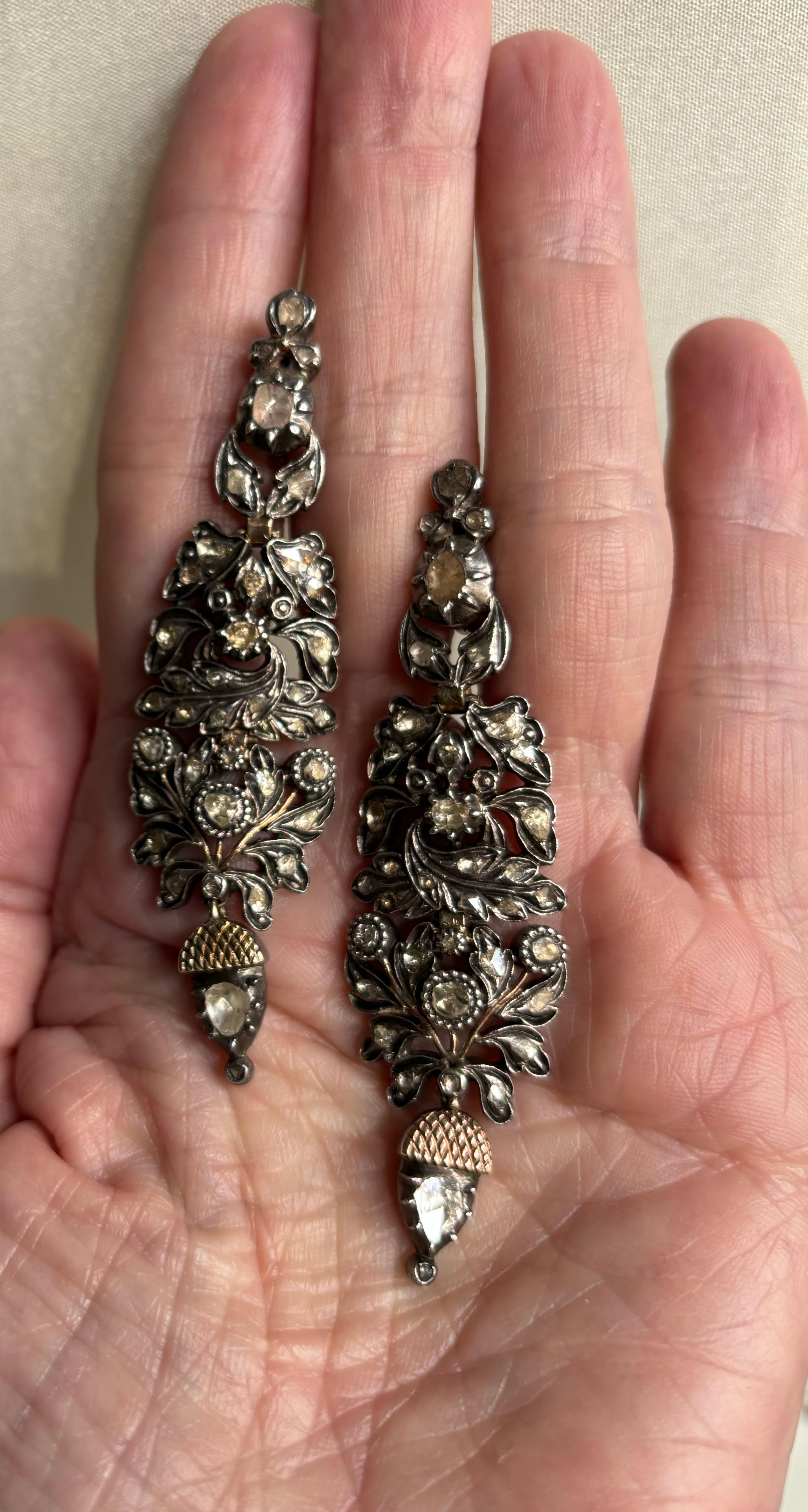 Early 19th Century Iberian/Georgian Rose Cut Diamond Chandelier Earrings. For Sale 8