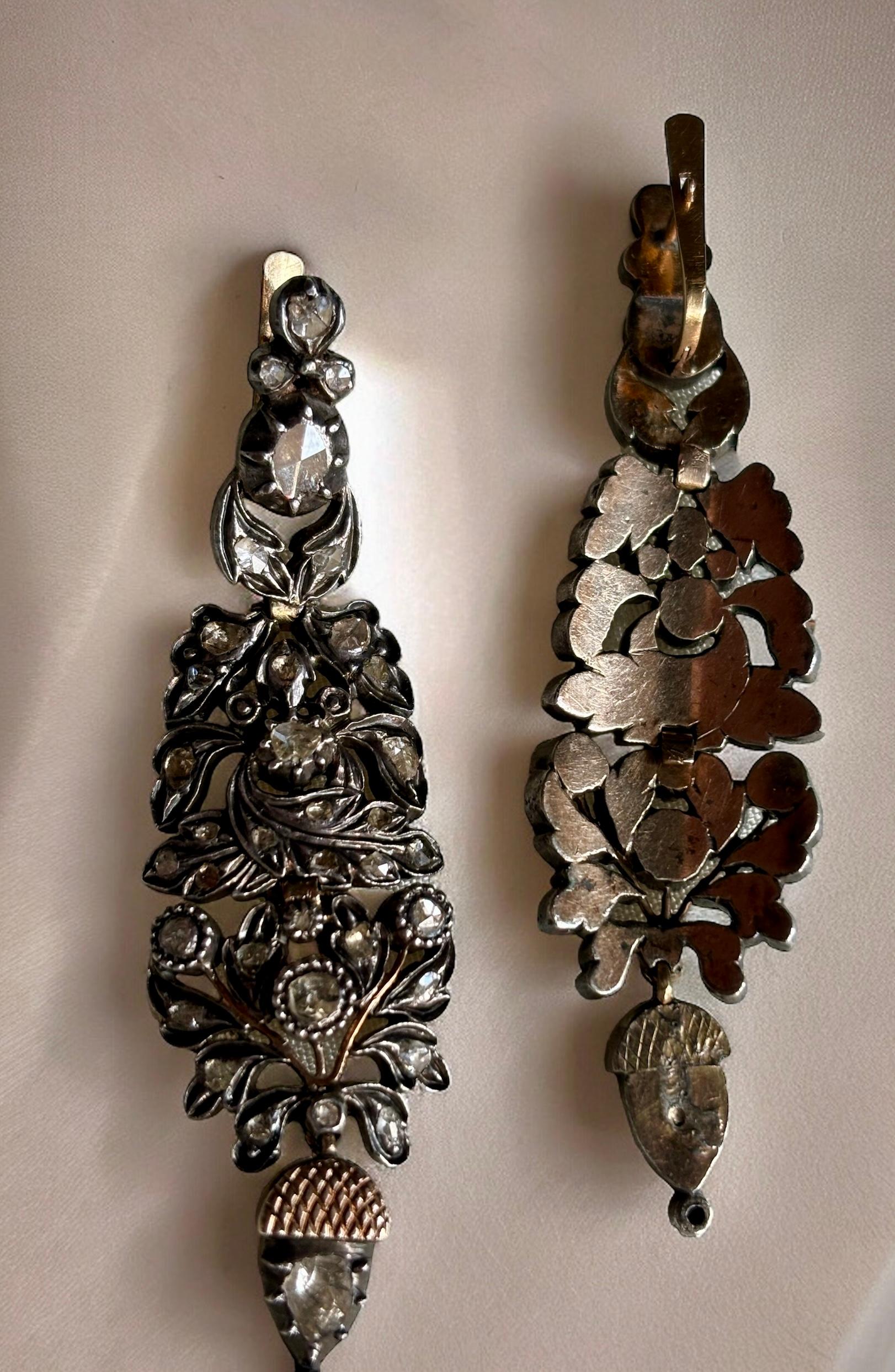 Early 19th Century Iberian/Georgian Rose Cut Diamond Chandelier Earrings. For Sale 9