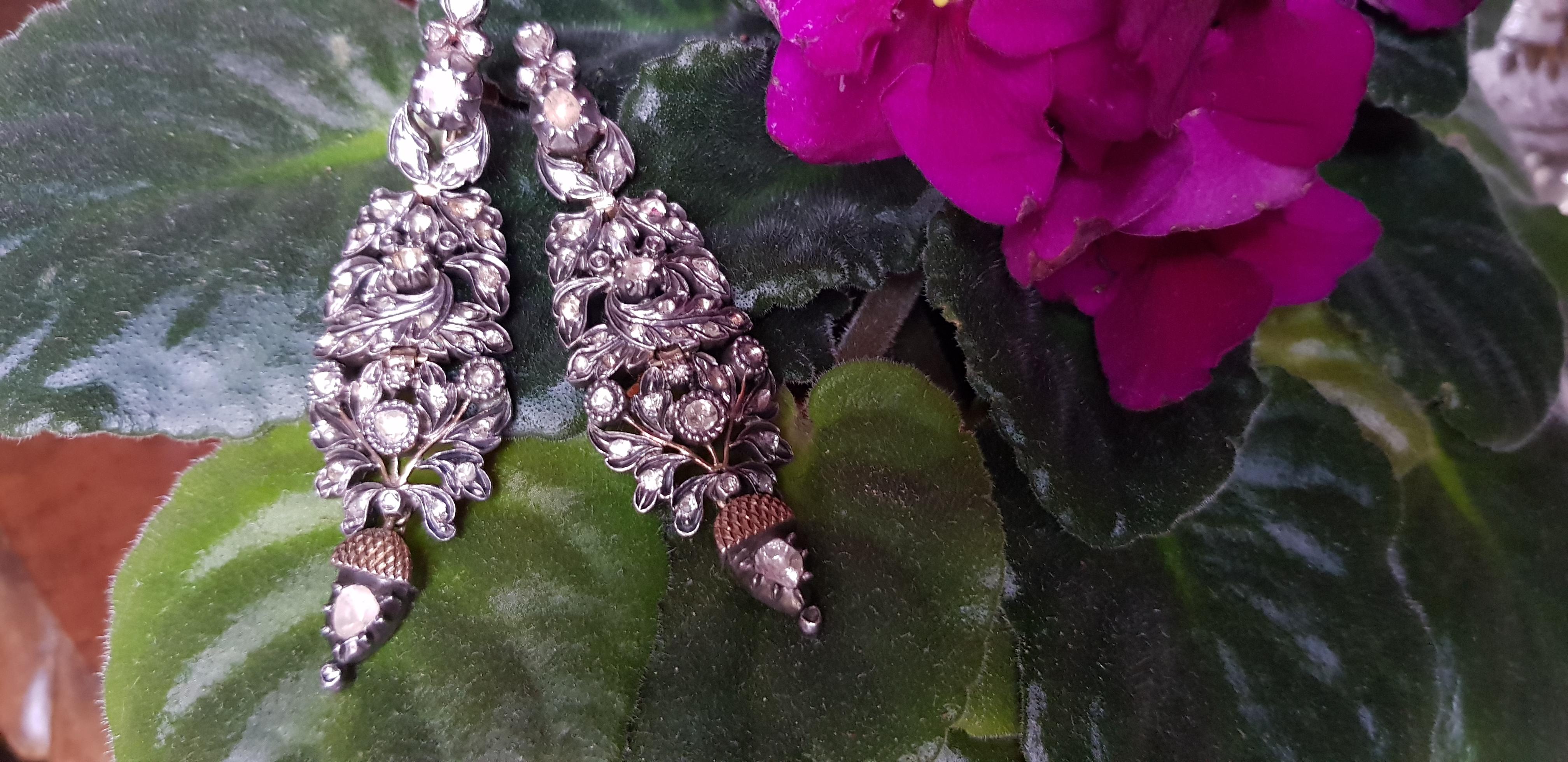 Women's Early 19th Century Iberian/Georgian Rose Cut Diamond Chandelier Earrings. For Sale