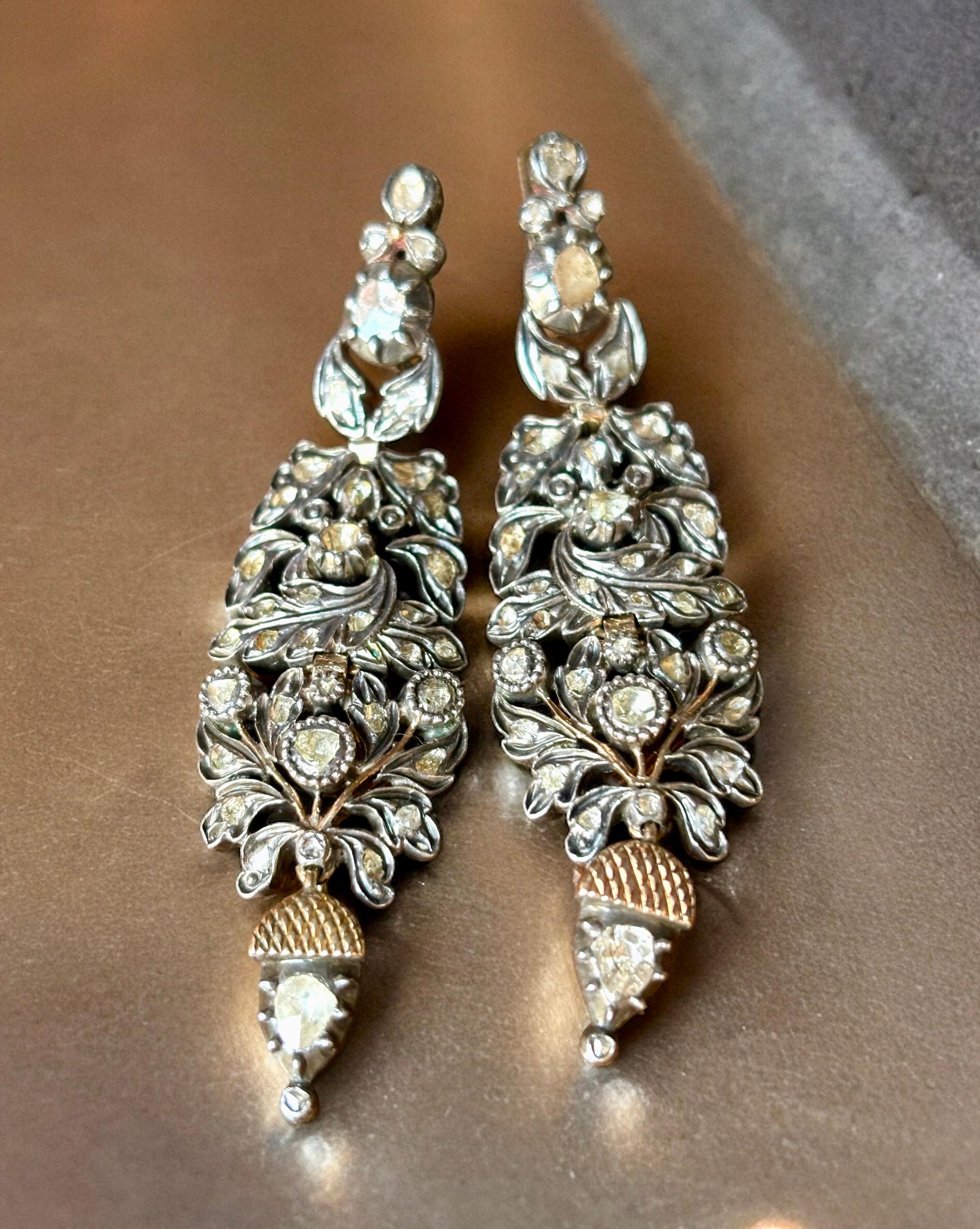 Early 19th Century Iberian/Georgian Rose Cut Diamond Chandelier Earrings. For Sale 4