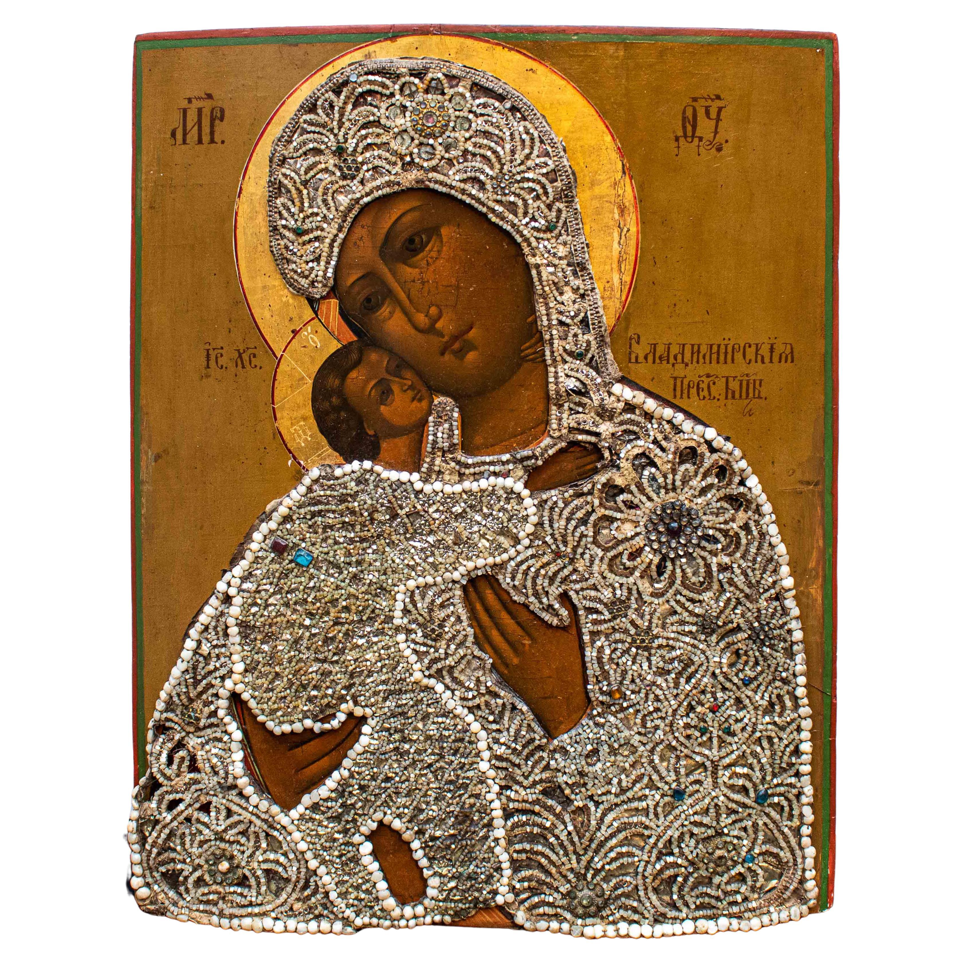 Early 19th Century Icon Valdimir's Mother of God Painting Egg Tempera on Wood