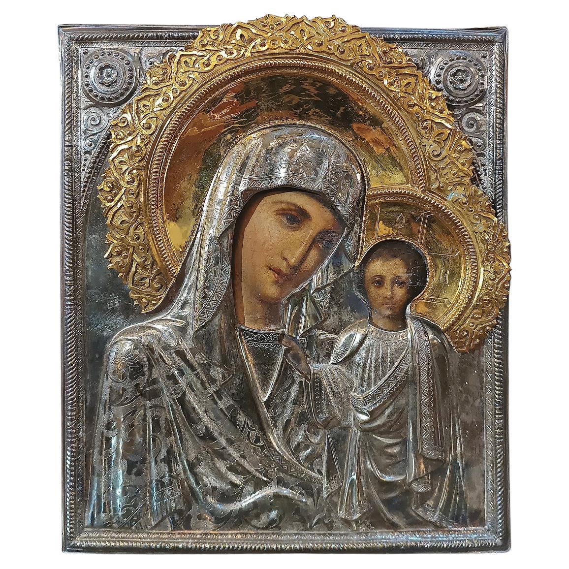 EARLY 19th CENTURY ICON WITH MADONNA AND CHILD  For Sale