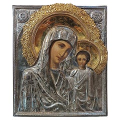 Antique EARLY 19th CENTURY ICON WITH MADONNA AND CHILD 