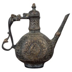 Early 19th Century Indian Bidri Aftaba with Foliate and Makara Ornament