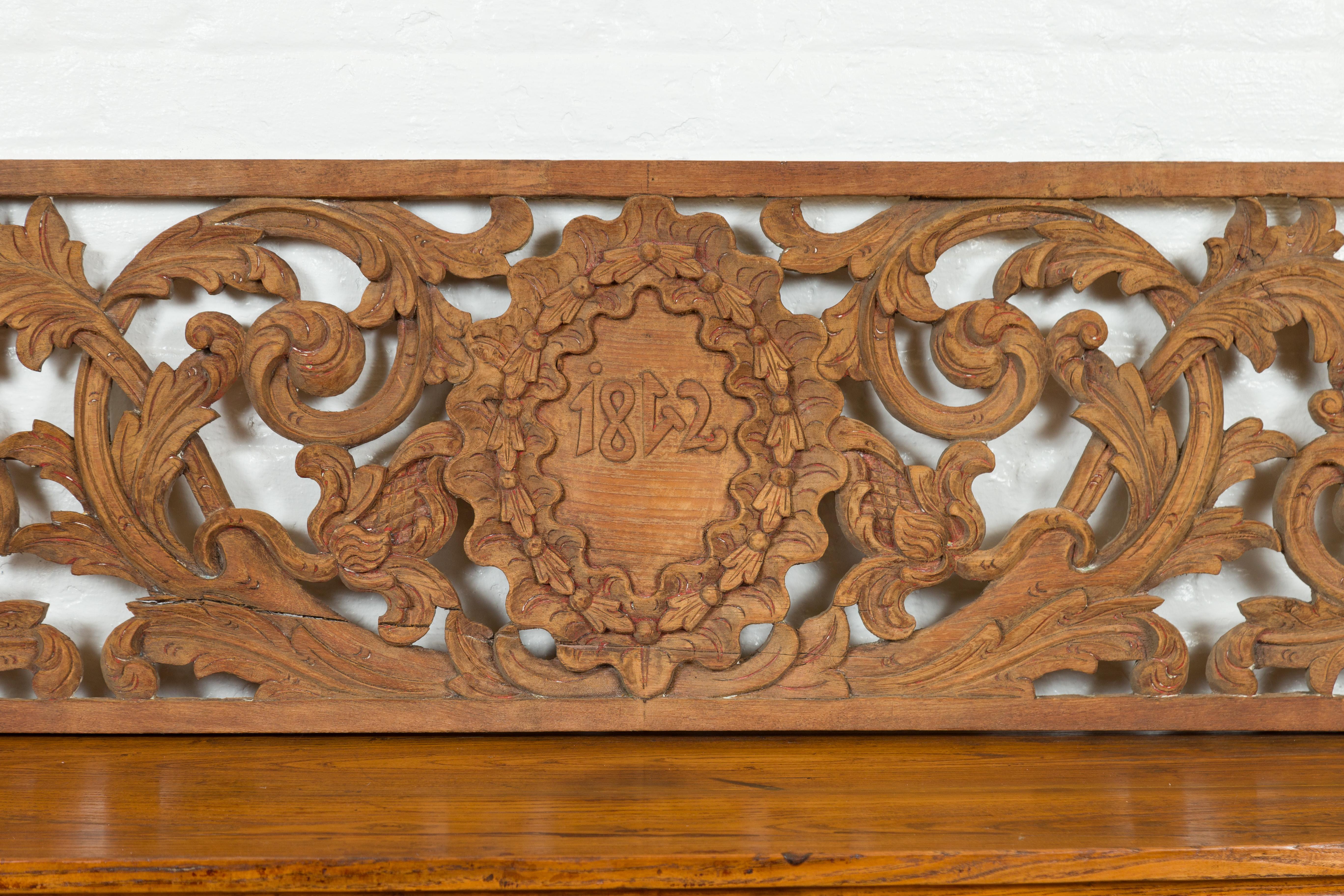 Early 19th Century Indonesian Architectural Transom Panel with Carved Foliage 2