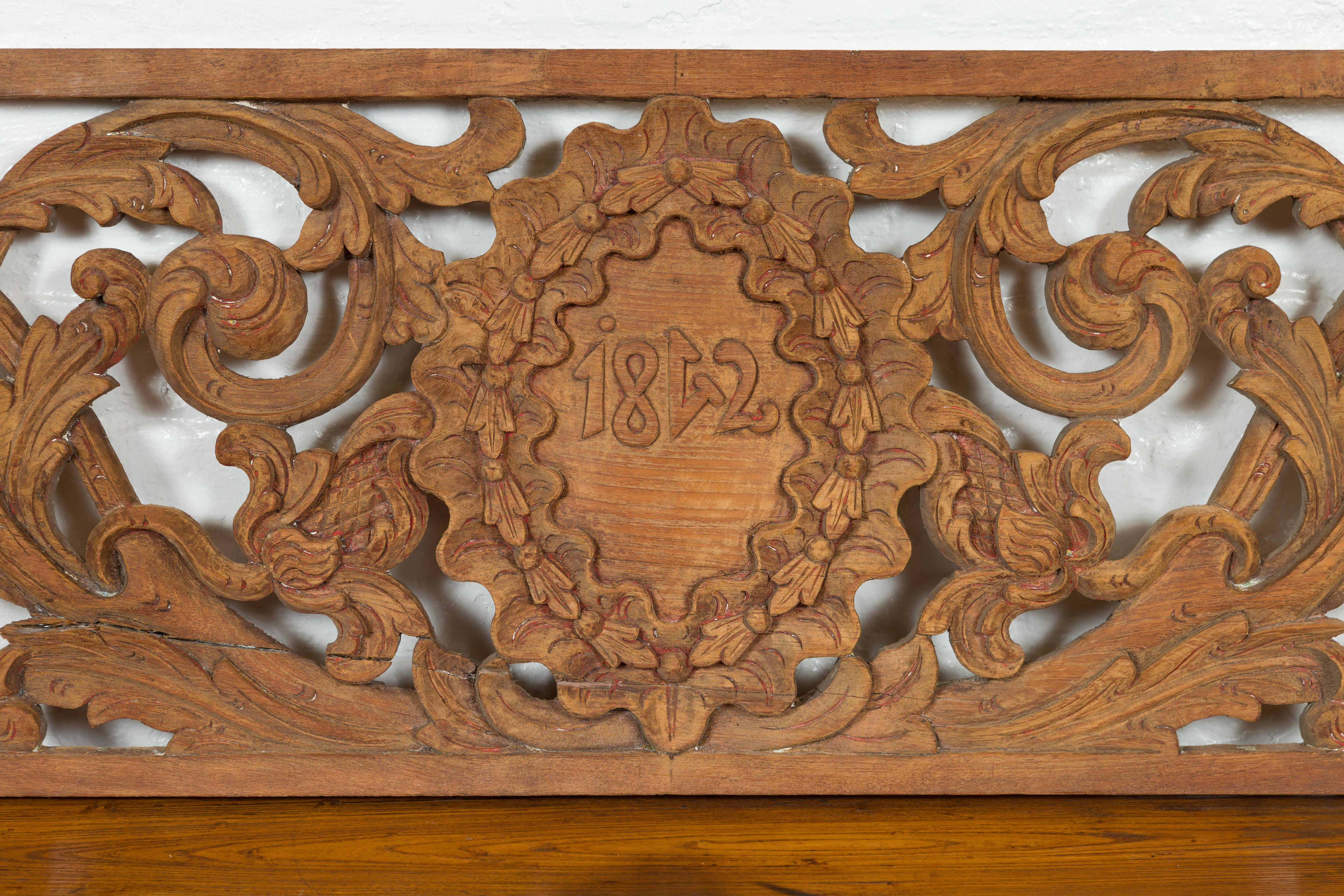 Early 19th Century Indonesian Architectural Transom Panel with Carved Foliage 3