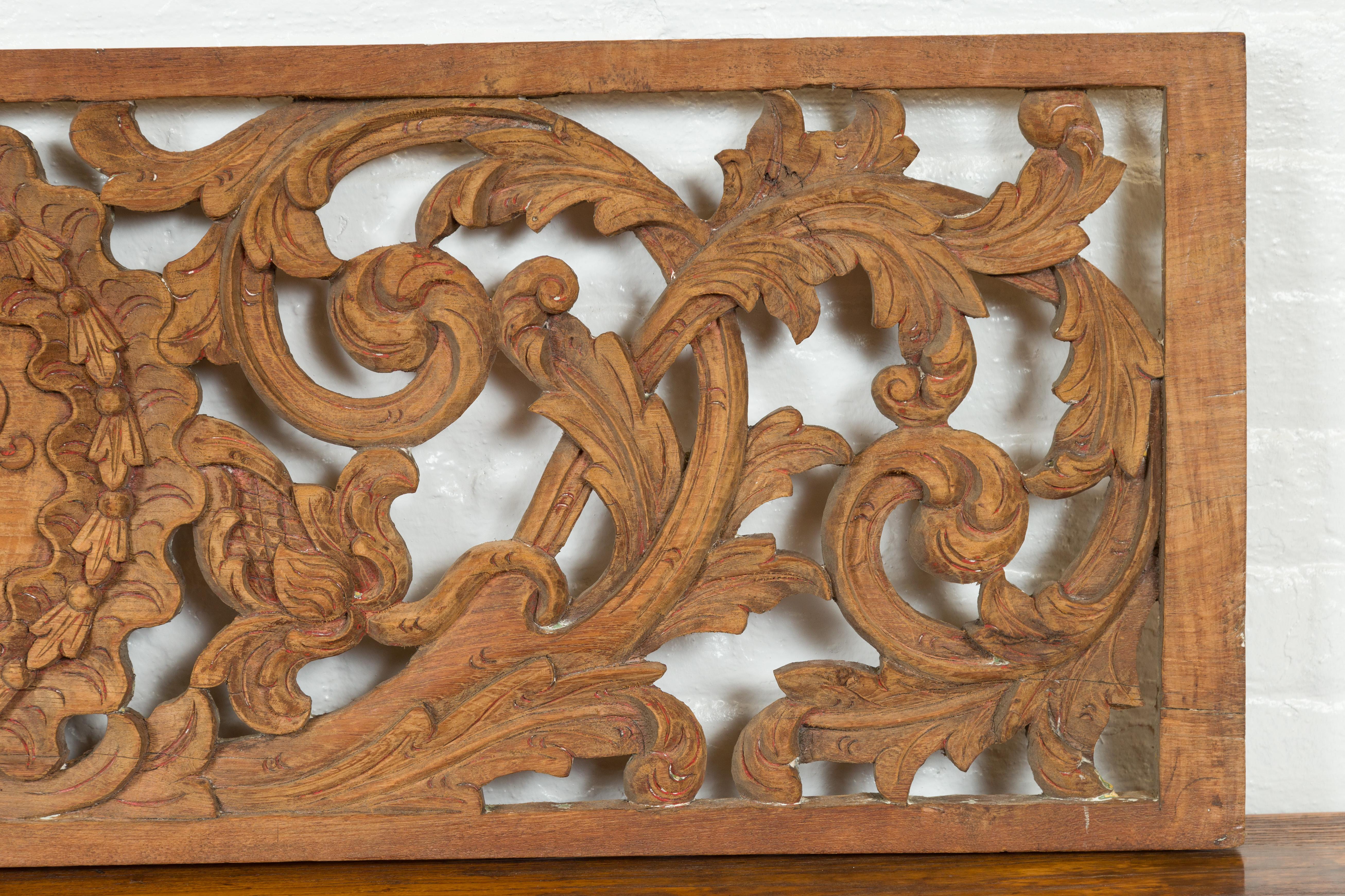 Early 19th Century Indonesian Architectural Transom Panel with Carved Foliage 4
