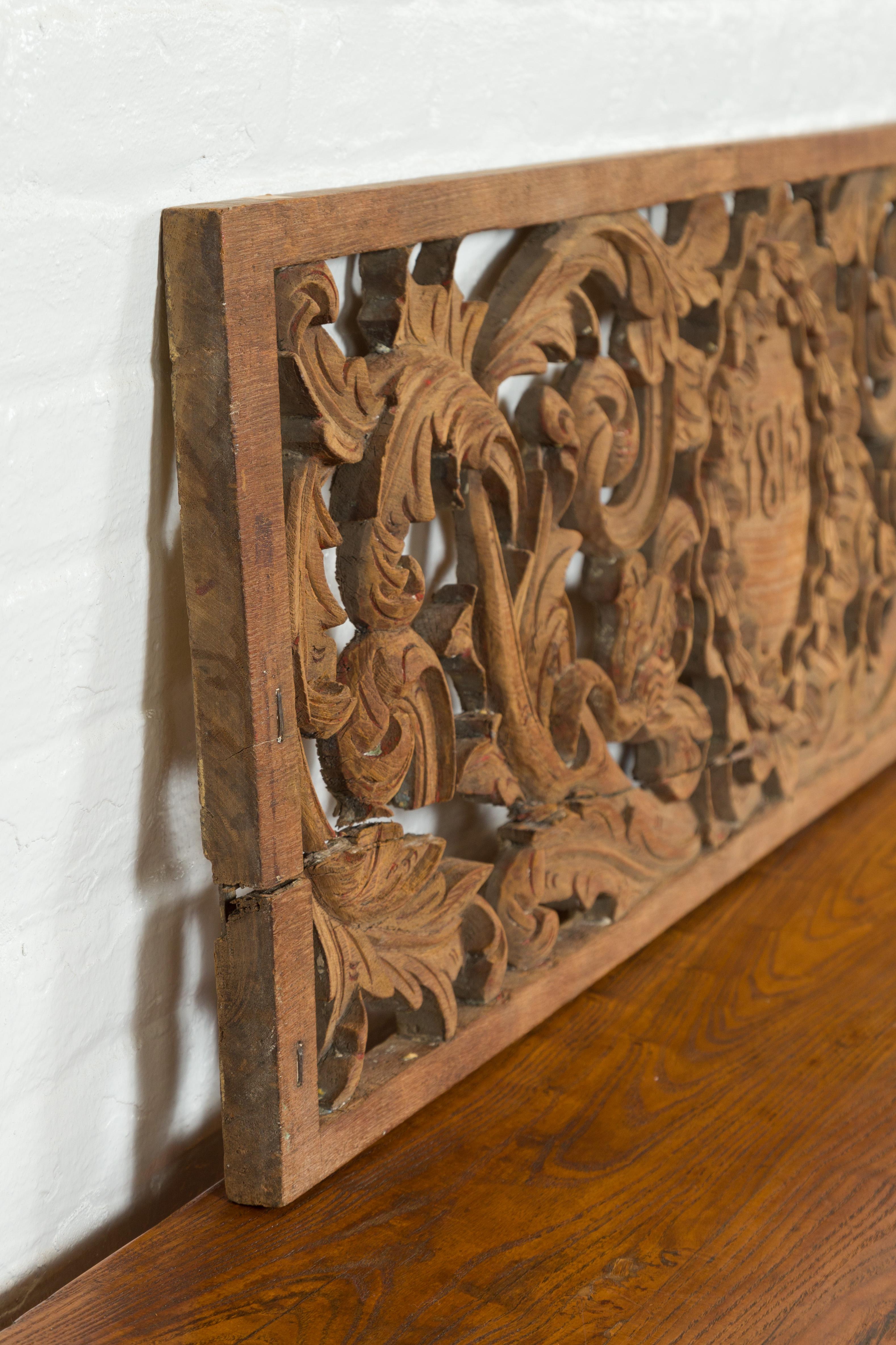 Early 19th Century Indonesian Architectural Transom Panel with Carved Foliage 5