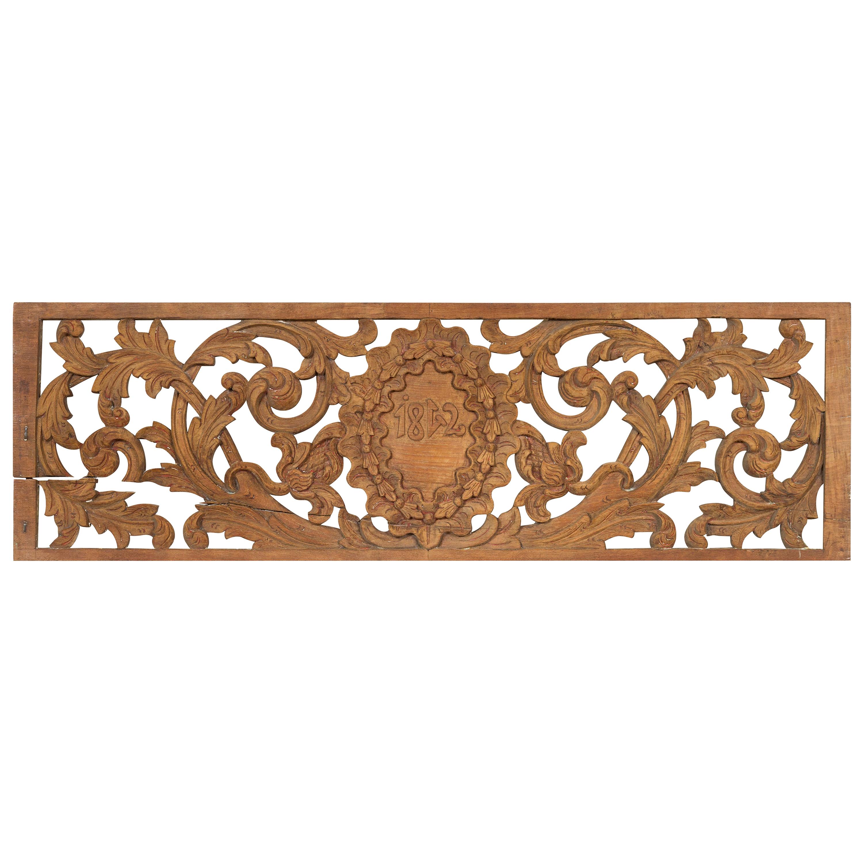 Early 19th Century Indonesian Architectural Transom Panel with Carved Foliage