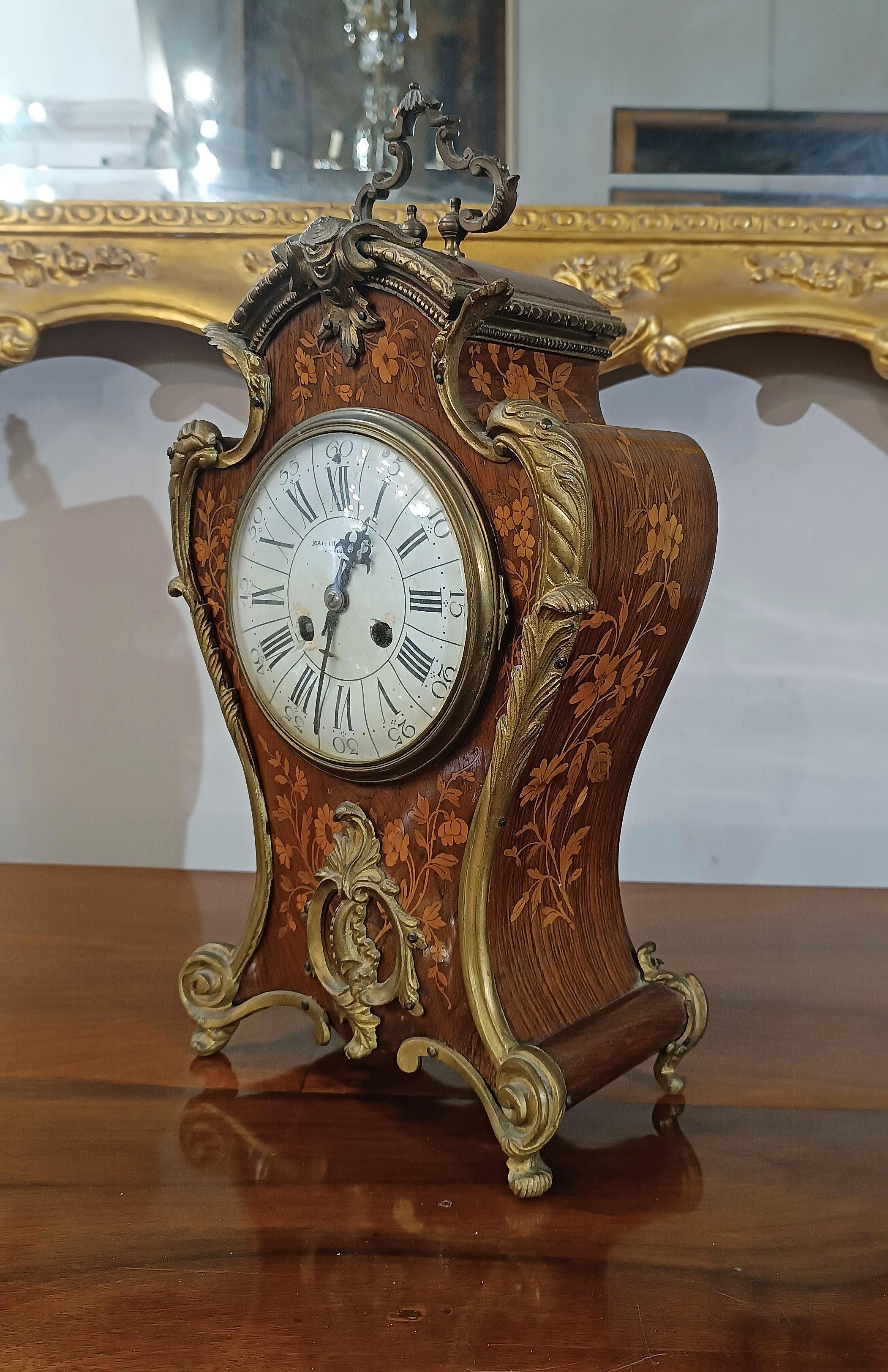 EARLY 19th CENTURY INLAID CLOCK WITH BRONZES For Sale 4